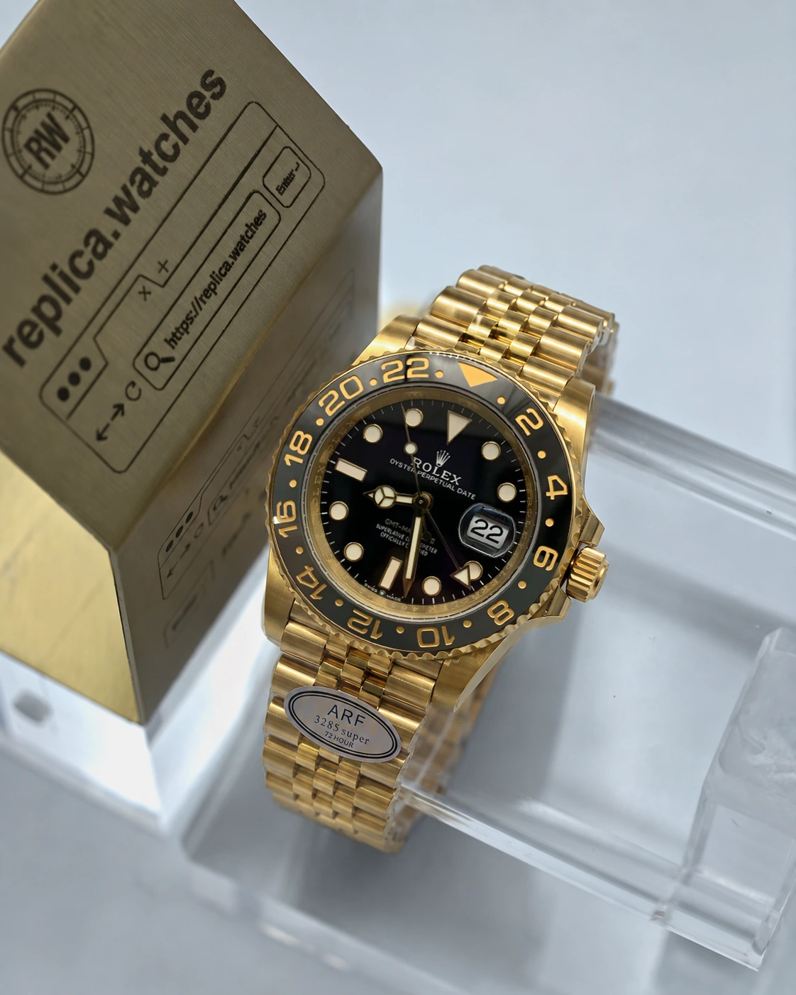 Rolex GMT Master II M126718GRNR-0001 Super Clone Watch with Black Dial Two-Tone Gold Finish & Clone Calibre 3285