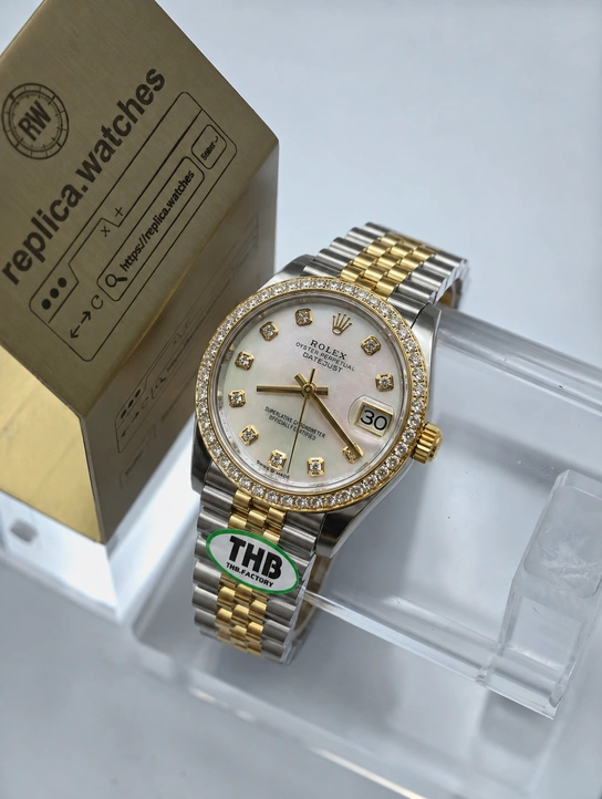 Rolex Ladies Datejust M278383RBR-0028 Super Clone Watch 31mm White Mother of Pearl Dial 904L Steel 18K Gold Plated