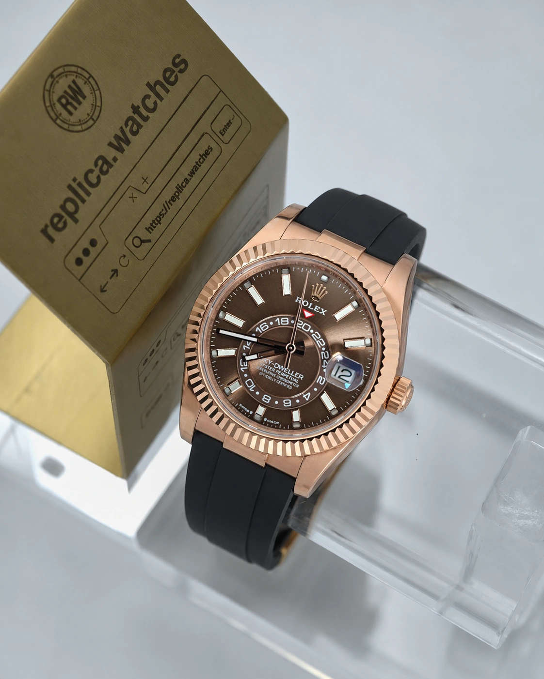 Super Clone Rolex Sky-Dweller M336235-0002 Weighted Everose Gold Brown Dial 42mm Luxury Sports Watch