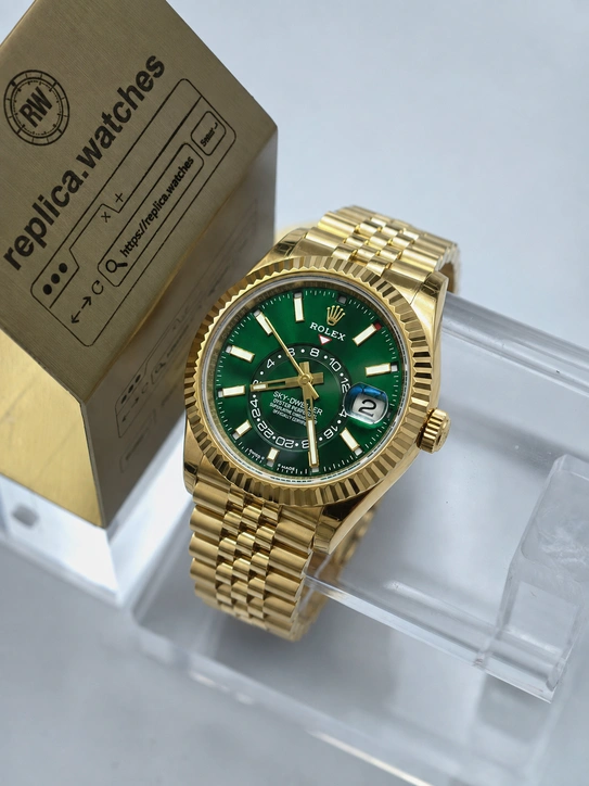 Rolex Sky-Dweller M336938-0008 Super Clone Watch 42mm Green Dial 904L Steel 18K Gold Plated Clone 9002 Movement