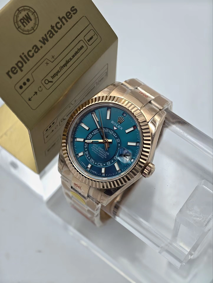 Rolex Sky-Dweller M336935-0001 Super Clone Watches 1:1 Blue-Green Dial Luxury Rose Gold Sports Watch 42mm