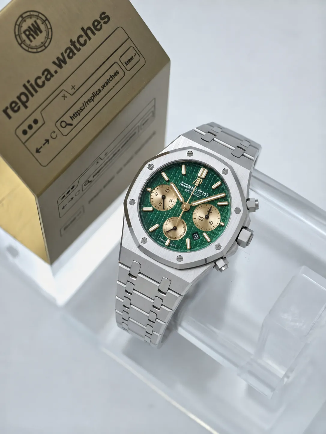 Replica Audemars Piguet Royal Oak 26332PT.OO.1220PT.02 41mm Green Grid Gold Chronograph 7750 Movement Watch