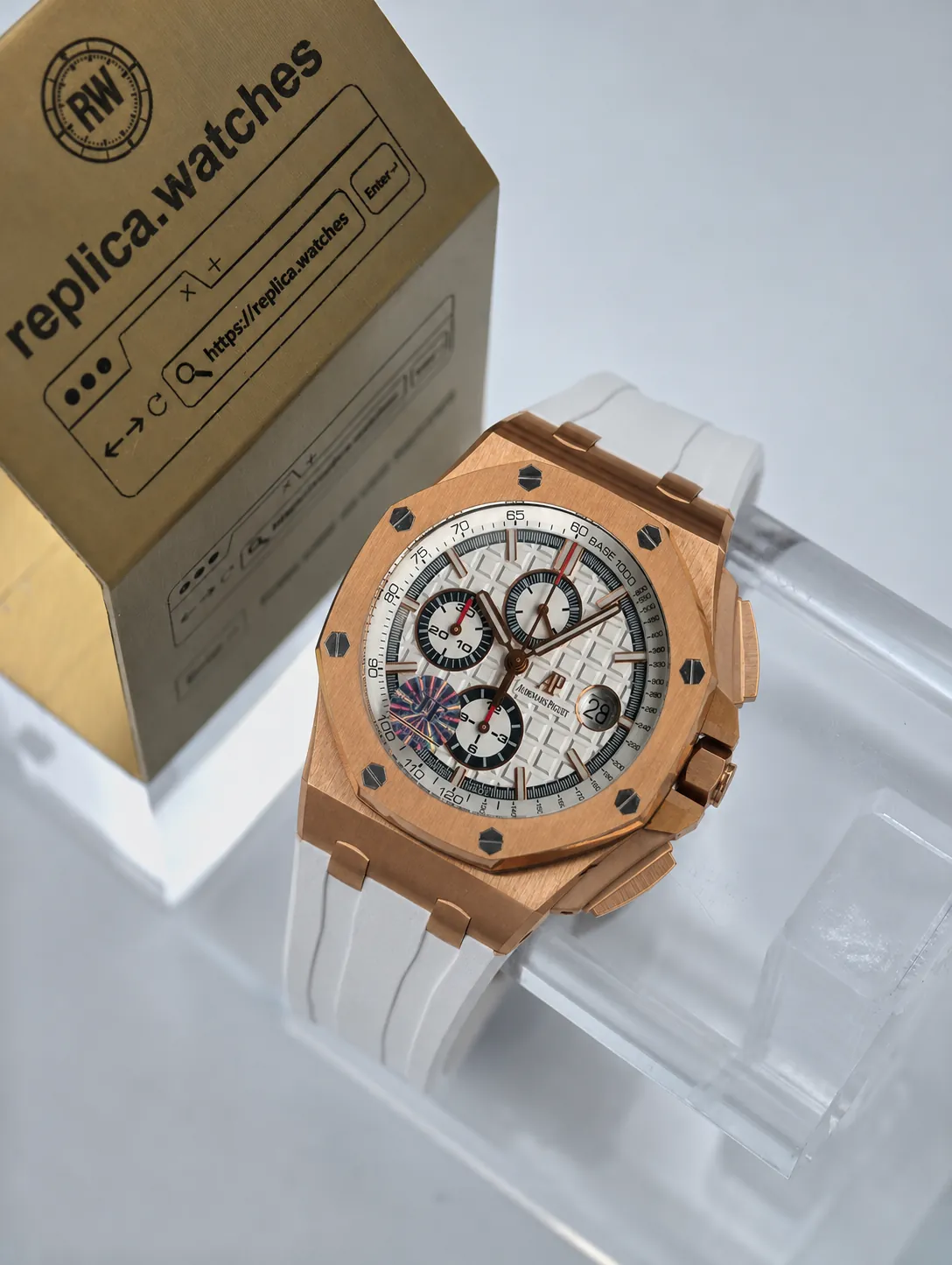 Replica Audemars Piguet Royal Oak Offshore 26408OR 44mm Mega Tapisserie Dial Rose Gold 3126 Movement JF Watch