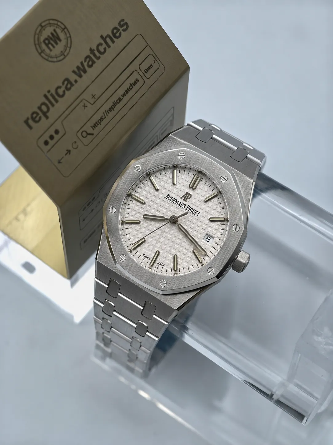 Replica Audemars Piguet Royal Oak 77350ST OO 1261ST 01 34mm Silver Grande Tapisserie Dial 8F Factory Watch