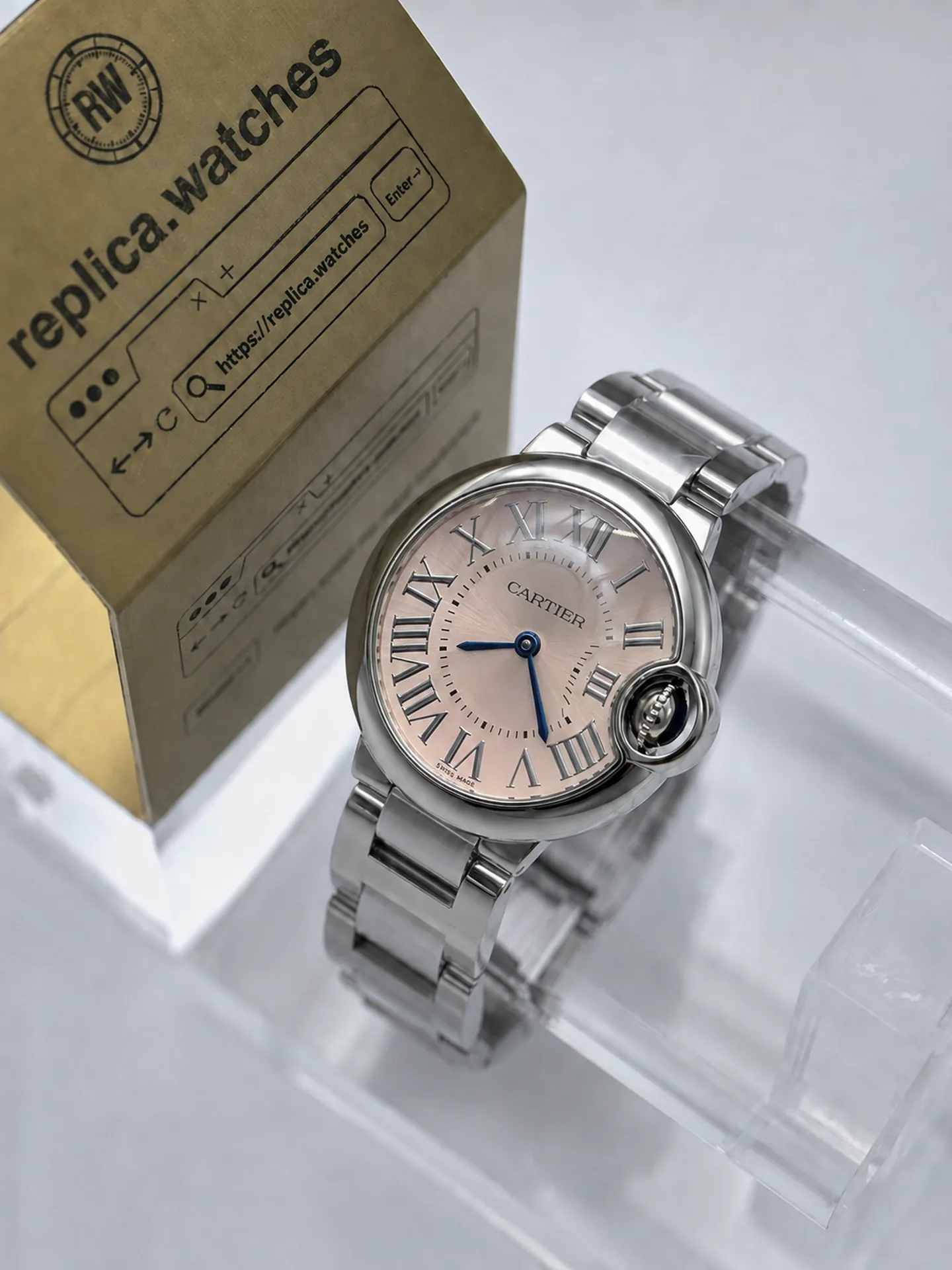 Replica Cartier Ballon Bleu W6920038 Pink Dial 28mm Steel Quartz Watch