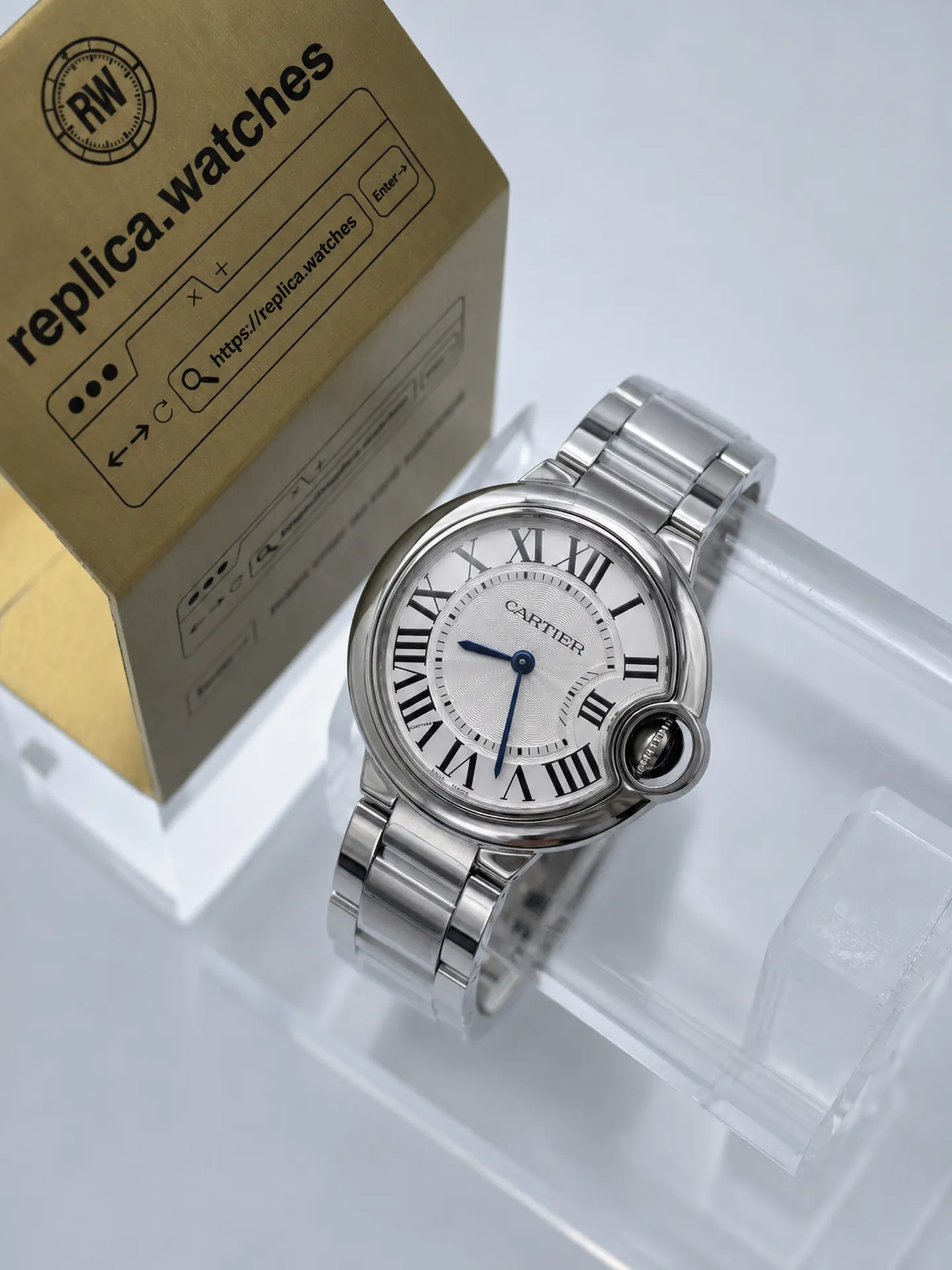 Replica Cartier Ballon Bleu W6920084 Silver Dial 33mm Steel Quartz Watch