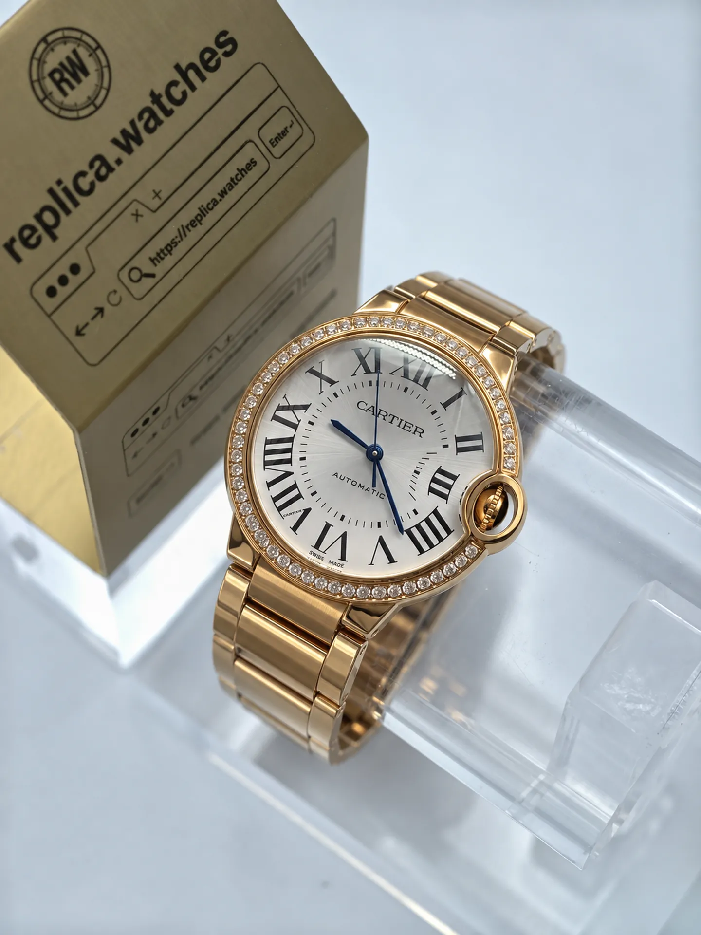 Replica Cartier Ballon Bleu 36 WE9005Z3 Silver Dial 18K Rose Gold Diamond Bezel Watch
