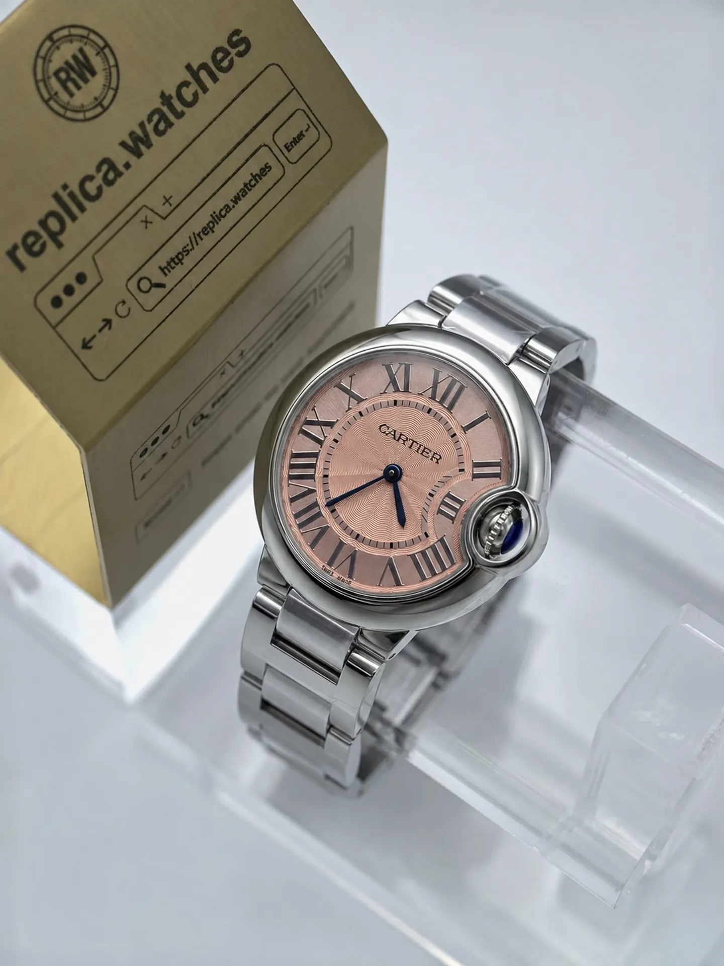 Replica Cartier Ballon Bleu WSBB0033 Pink Dial 33mm Steel Quartz Watch