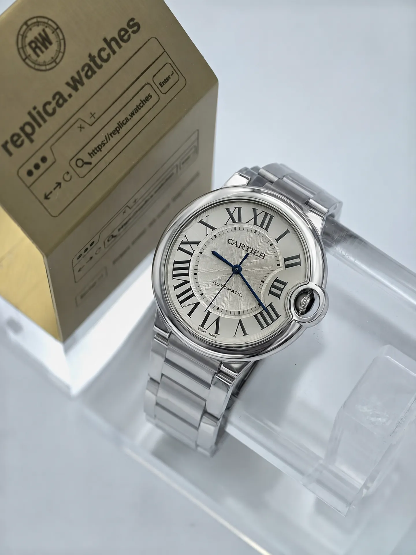 Replica Cartier Ballon Bleu 36mm WSBB0048 Silver Roman Dial Steel Bracelet Watch