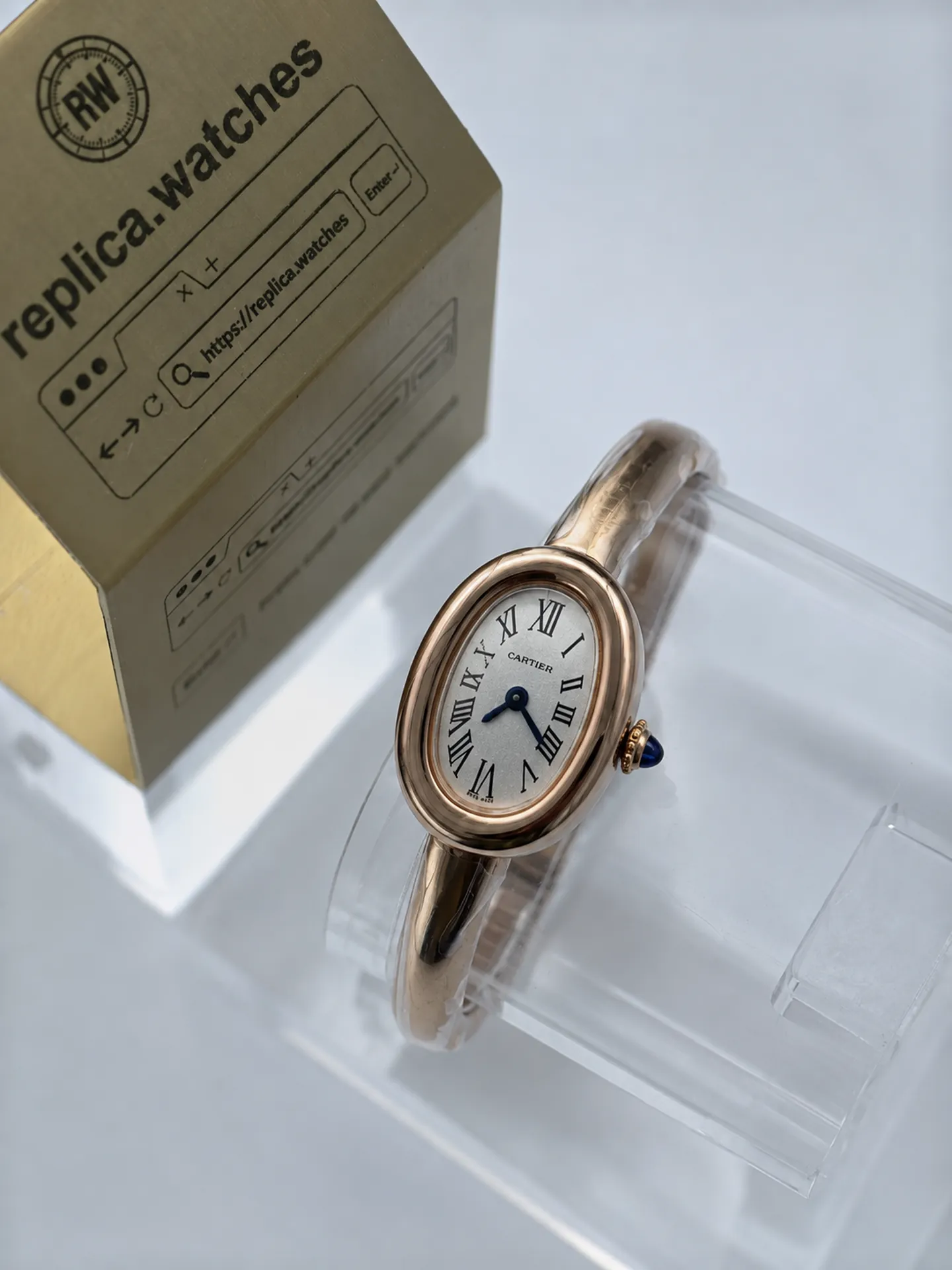 Replica Cartier Baignoire WGBA0036 Silver Dial 24.6 x 18.7mm Rose Gold Bracelet Watch