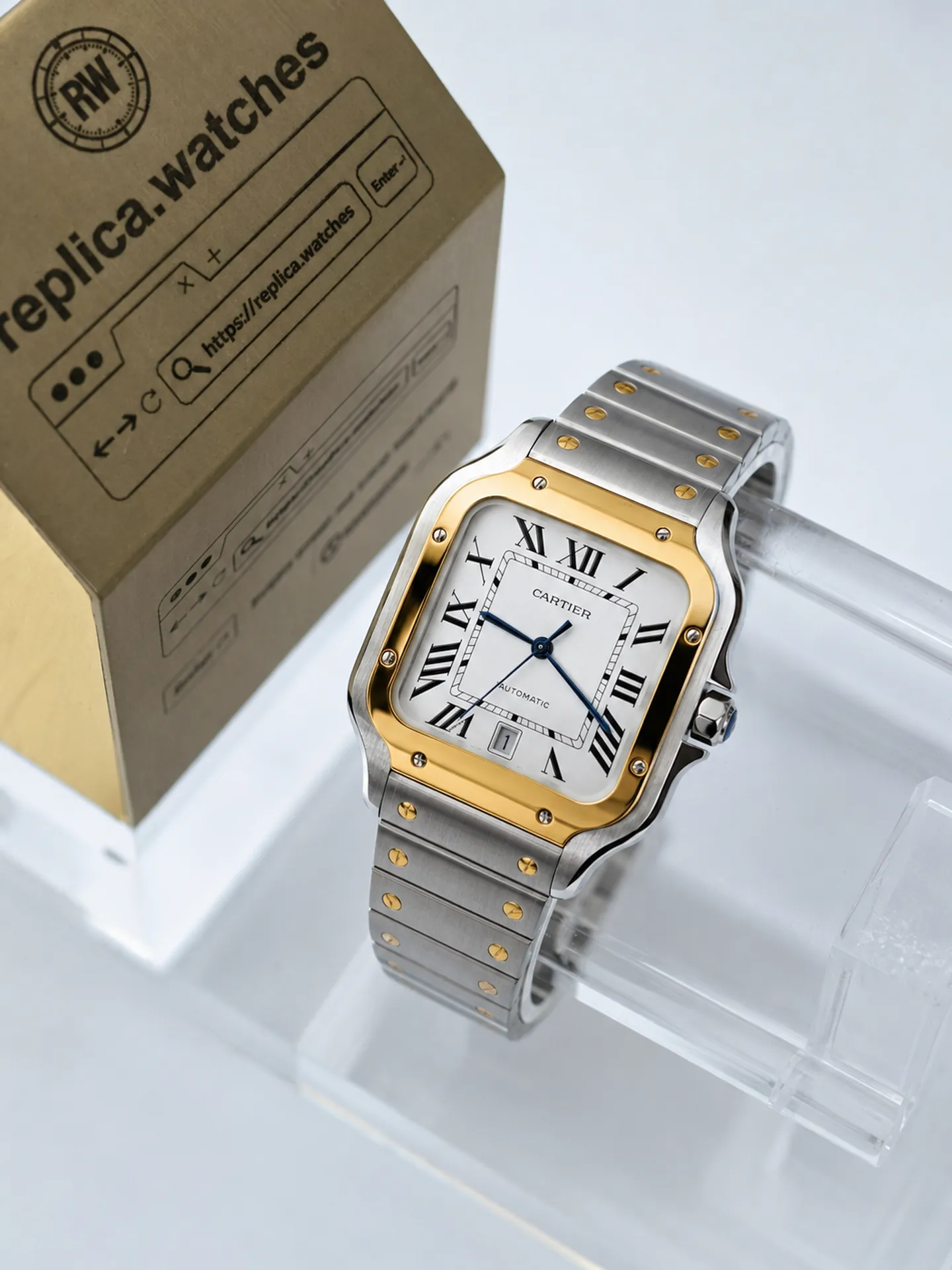 Replica Cartier Santos de Cartier W2SA0009 Silver Dial 39.8mm Steel Yellow Gold BV Factory Watch