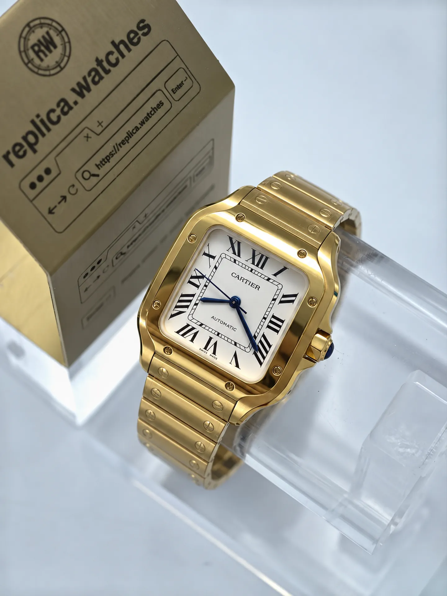 Replica Cartier Santos WGSA0030 Silver Dial 35mm Yellow Gold Watch