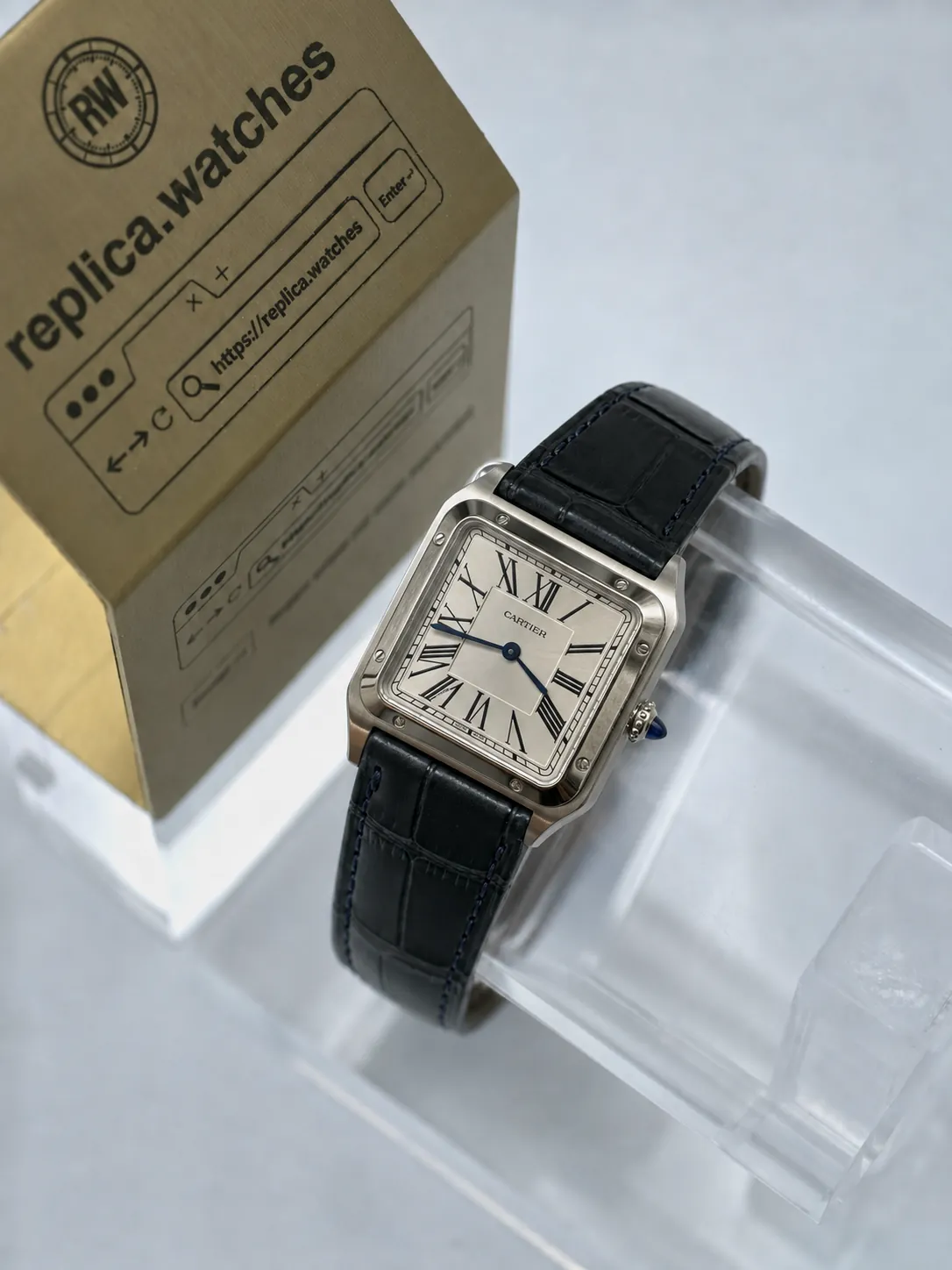 Replica Cartier Santos-Dumont XL WSSA0032 46.6×33.9mm Silver-White Sunburst Dial 430 MC Manual F1F Watch