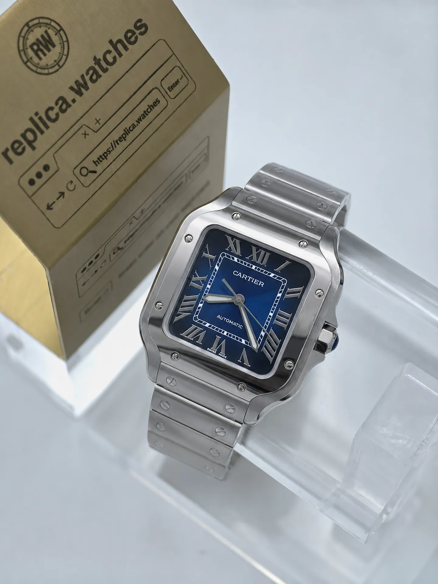 Replica Cartier Santos WSSA0063 Blue Gradient Dial 35mm Steel Watch