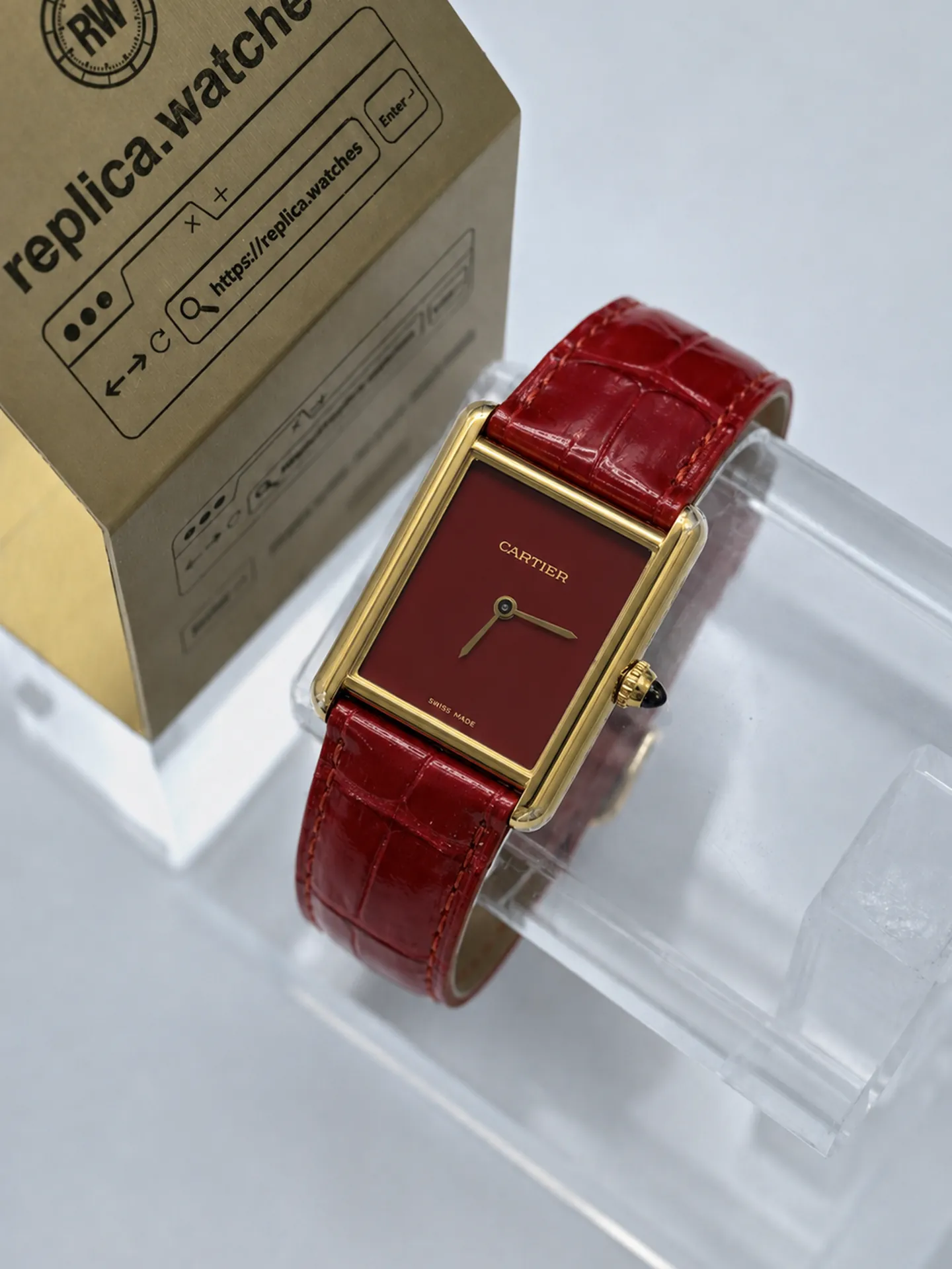 Replica Cartier Tank Must WGTA0190 Red Dial 33.7mm Steel Red Strap Watch
