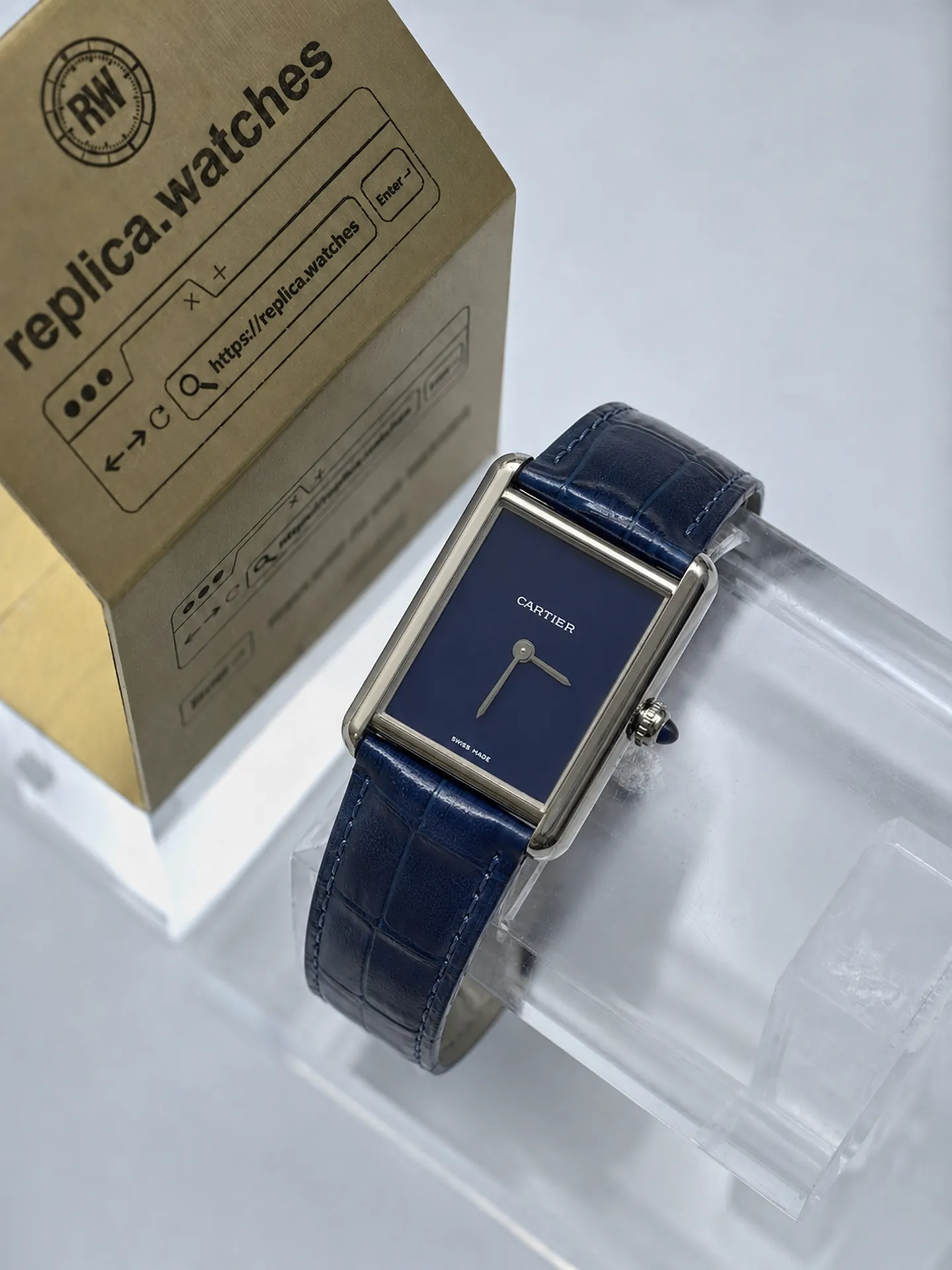 Replica Cartier Tank Must WSTA0055 Blue Dial 33.7mm Steel Blue Strap Watch