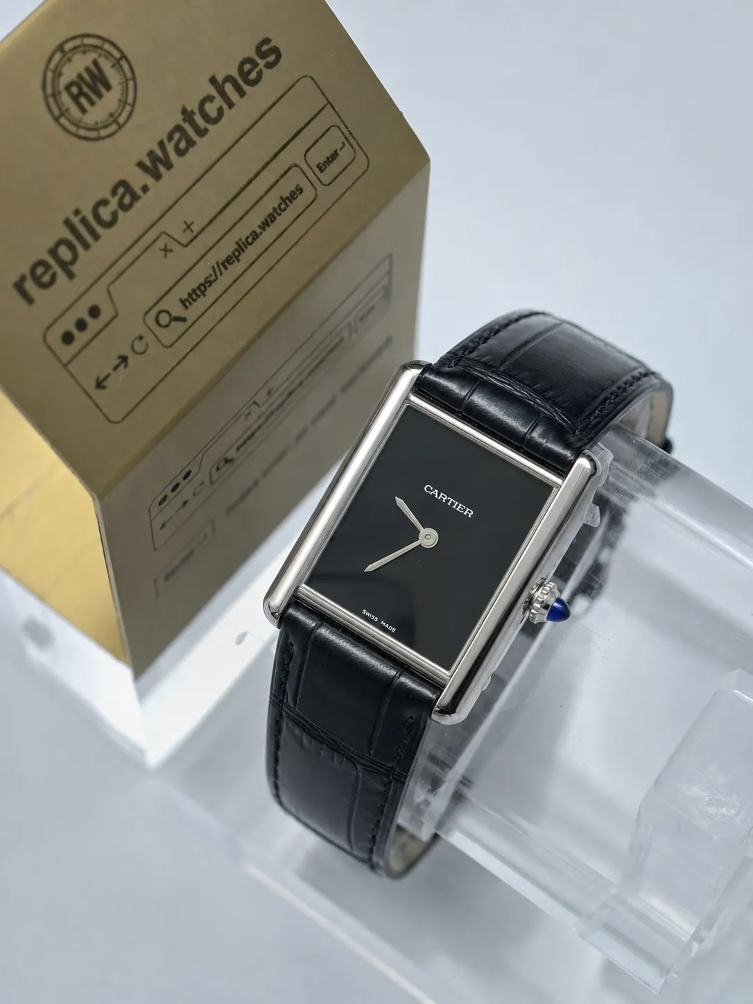 Replica Cartier Tank Must WSTA0072 33.7×25.5mm Black Minimalist Dial Quartz F1F Watch