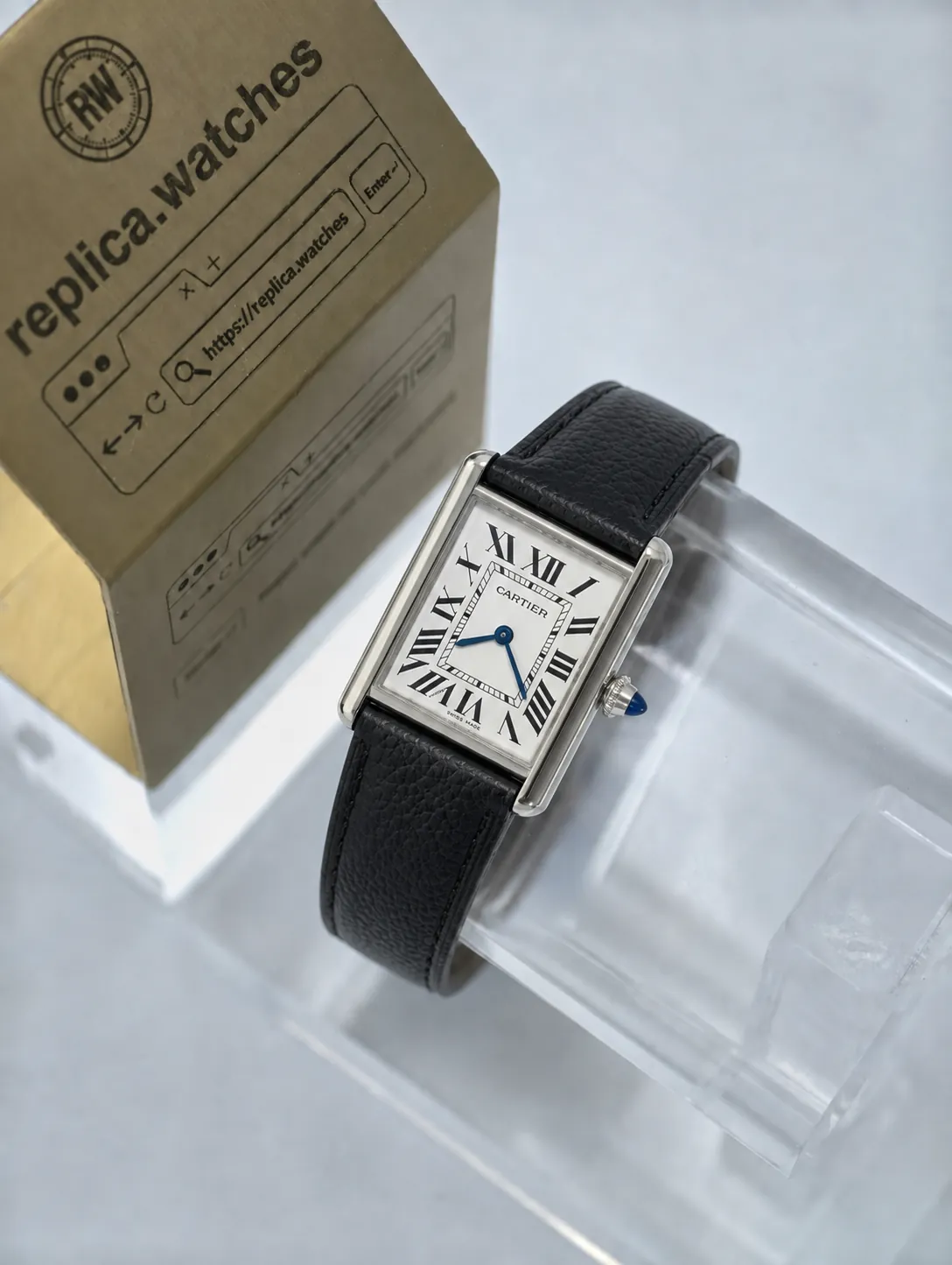 Replica Cartier Tank Must WSTA0109 33.7×25.5mm Blue Spinel Crown Quartz Leather A Factory Watch