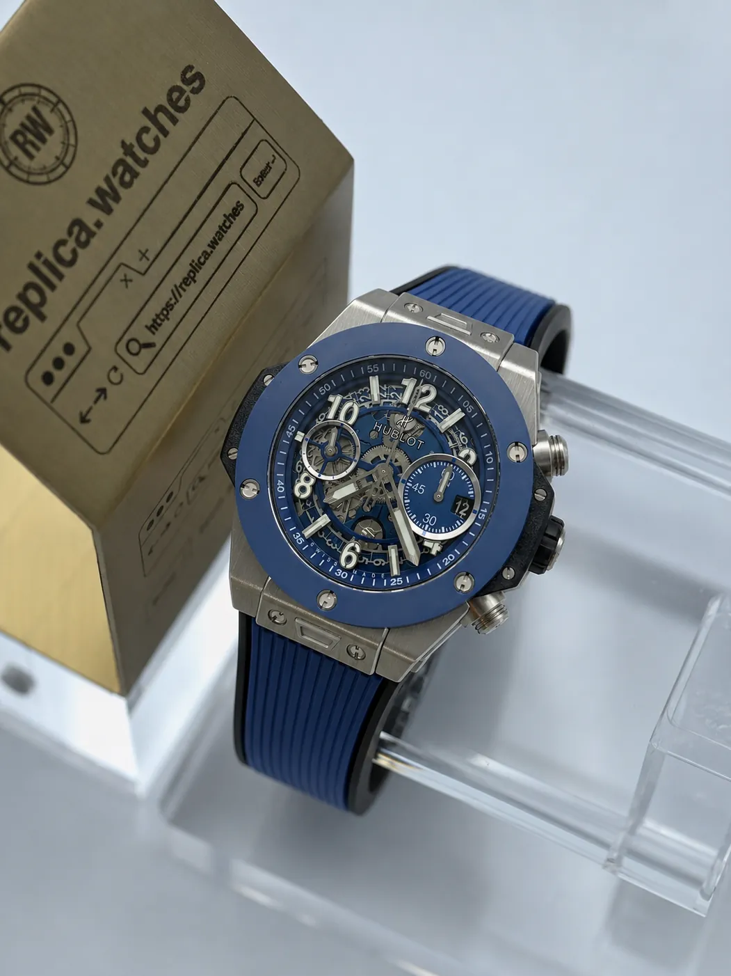 Super Clone Hublot Big Bang Unico 441.NL.5171.RX 42mm Blue Skeleton 1280 Titanium Blue Ceramic BBF Watch