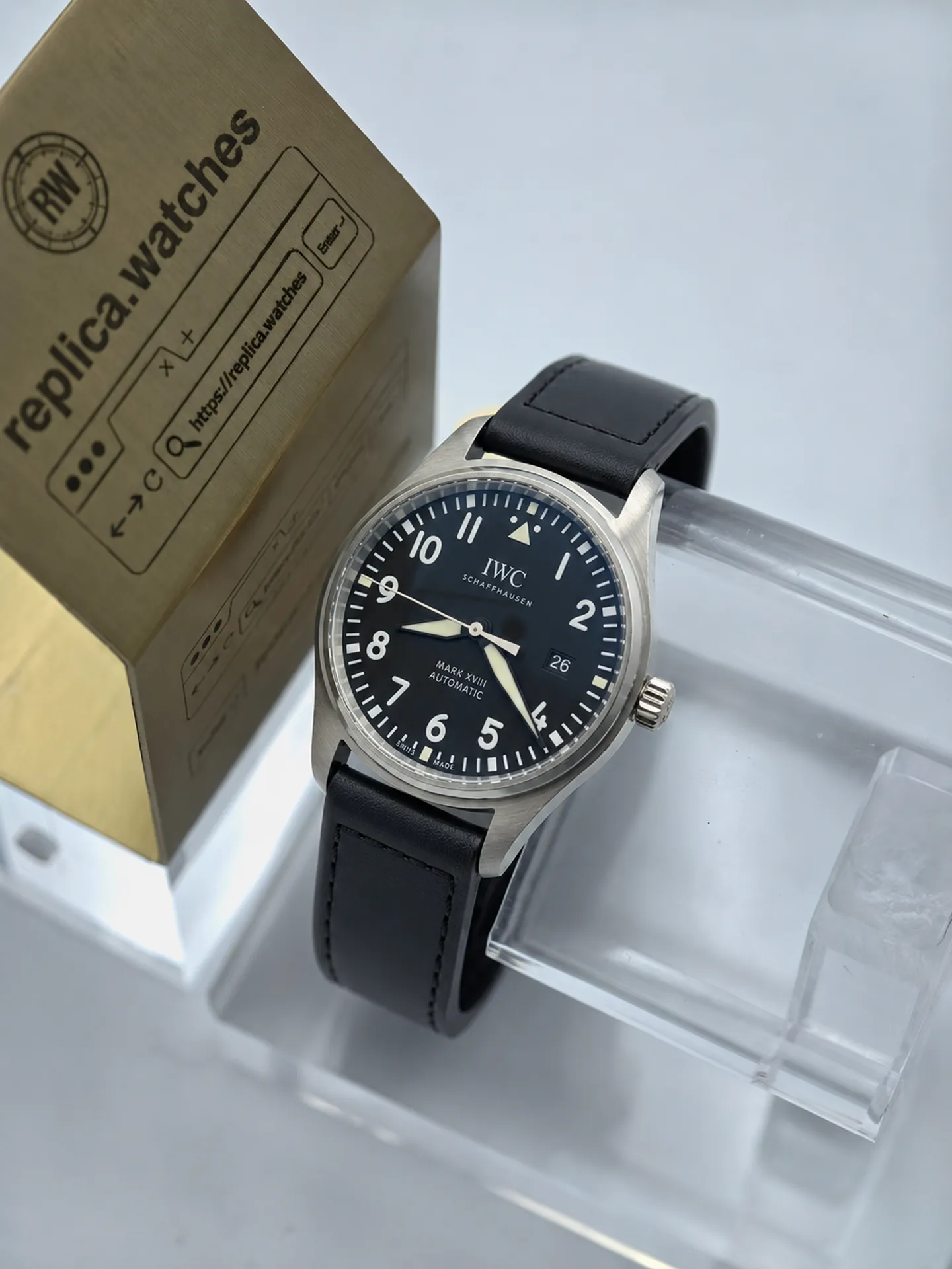Replica IWC Pilot Mark XX IW327001 Black Dial 40mm Black Leather Strap V7 Factory Watch