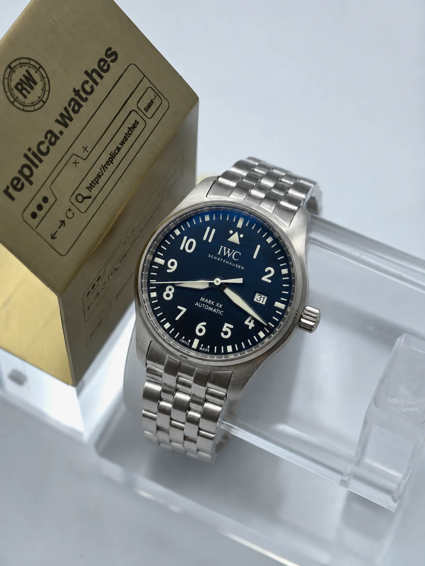 Replica IWC Pilot Mark XX IW328202 Black Dial 40mm Steel Bracelet V7 Factory Watch