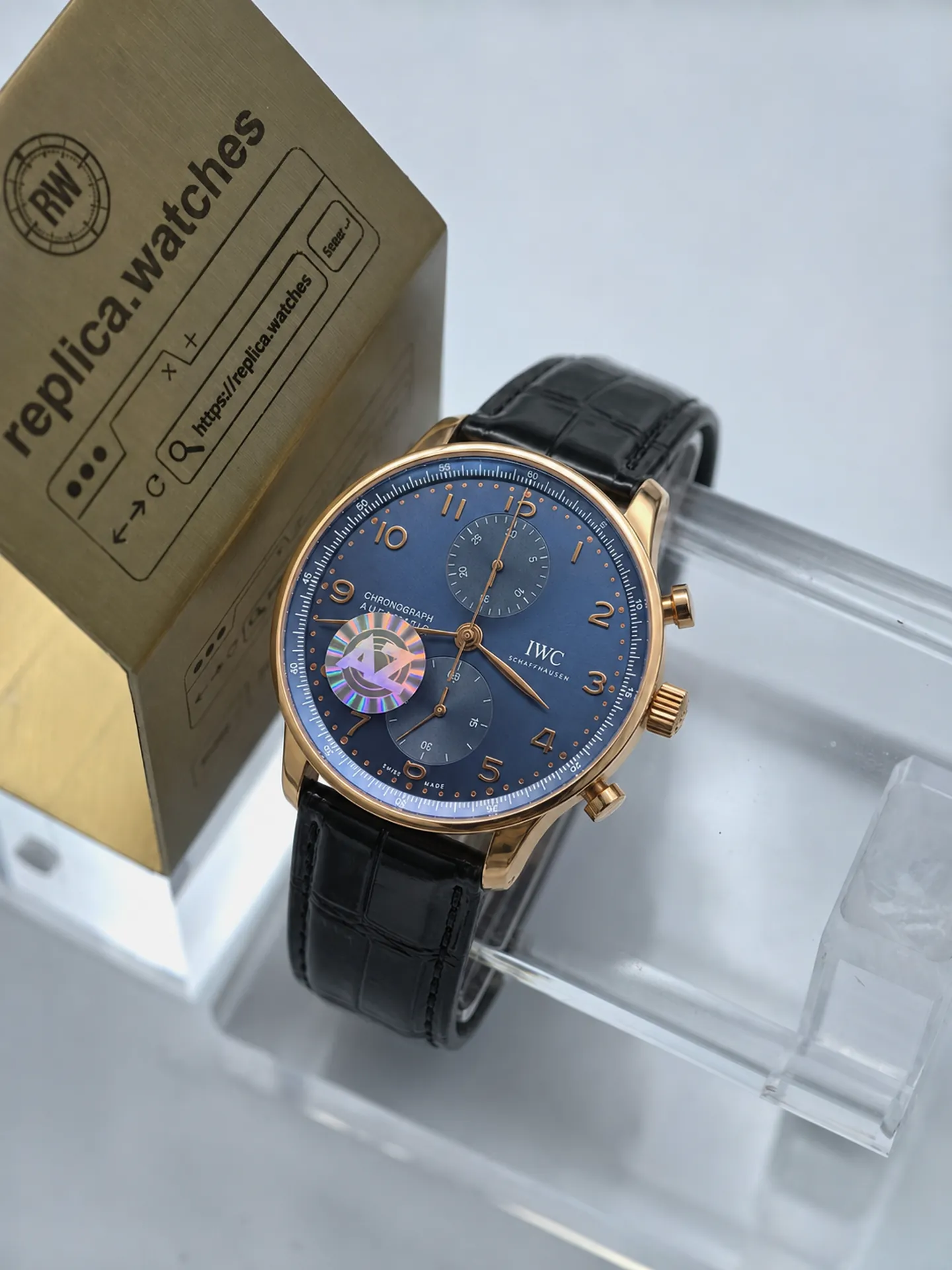 Replica IWC Portugieser Chrono IW371614 Blue Dial 41mm Rose Gold AZ Factory Watch
