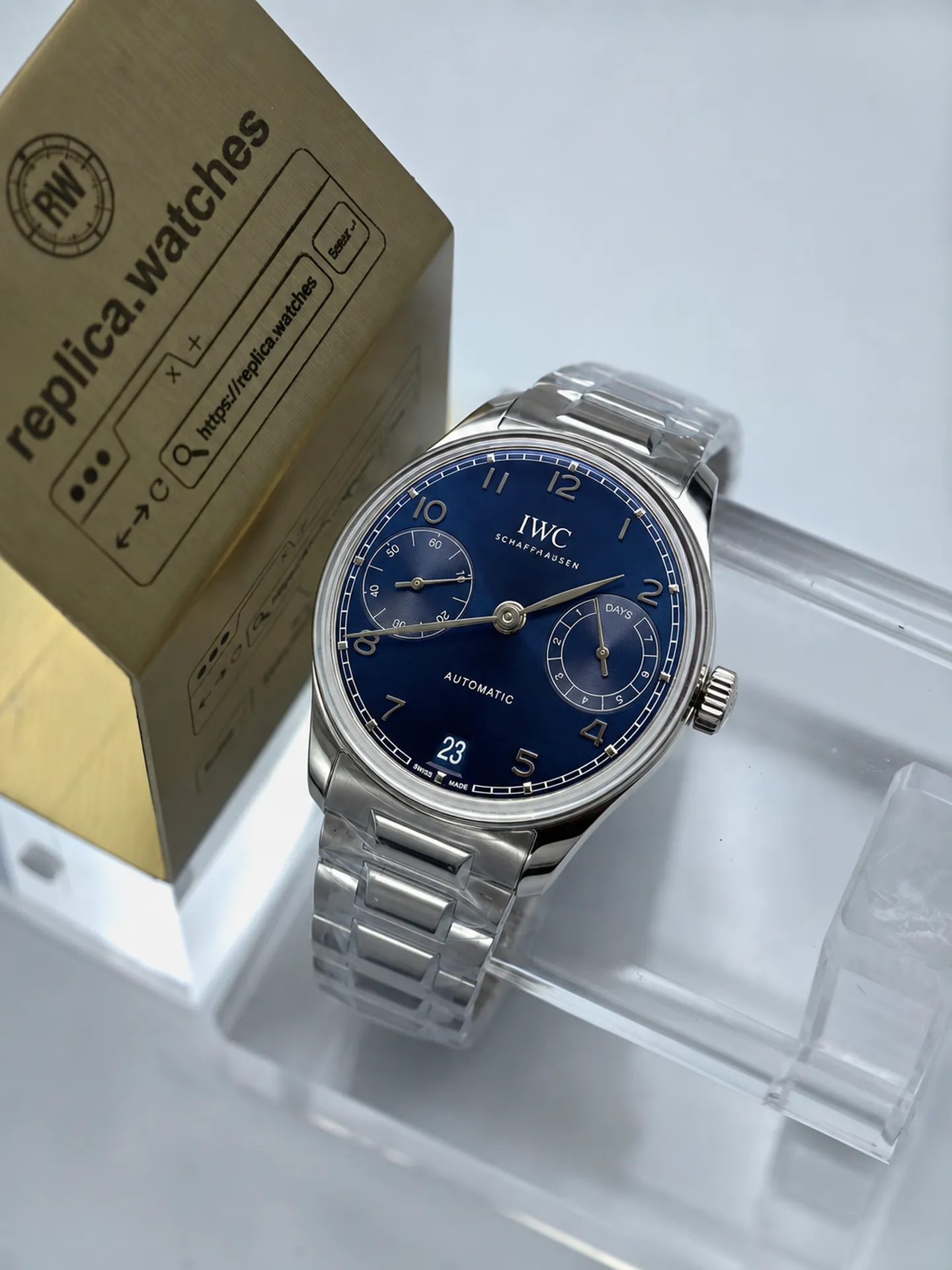 Replica IWC Portugieser Automatic IW501704 Blue Dial Power Reserve 42.4mm Steel Bracelet APS Factory Watch
