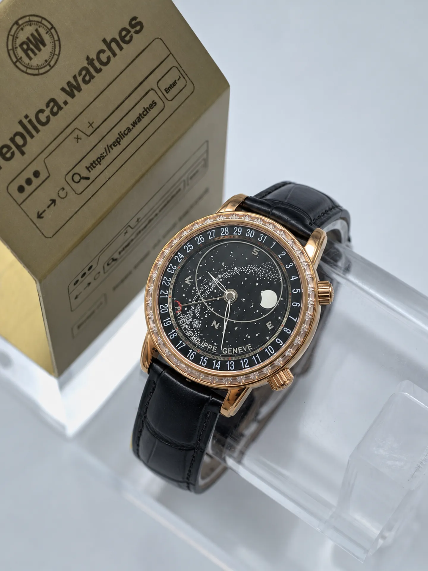 Replica Patek Philippe Grand Complications Celestial 6104R-001 Black Dial 44mm Rose Gold Watch