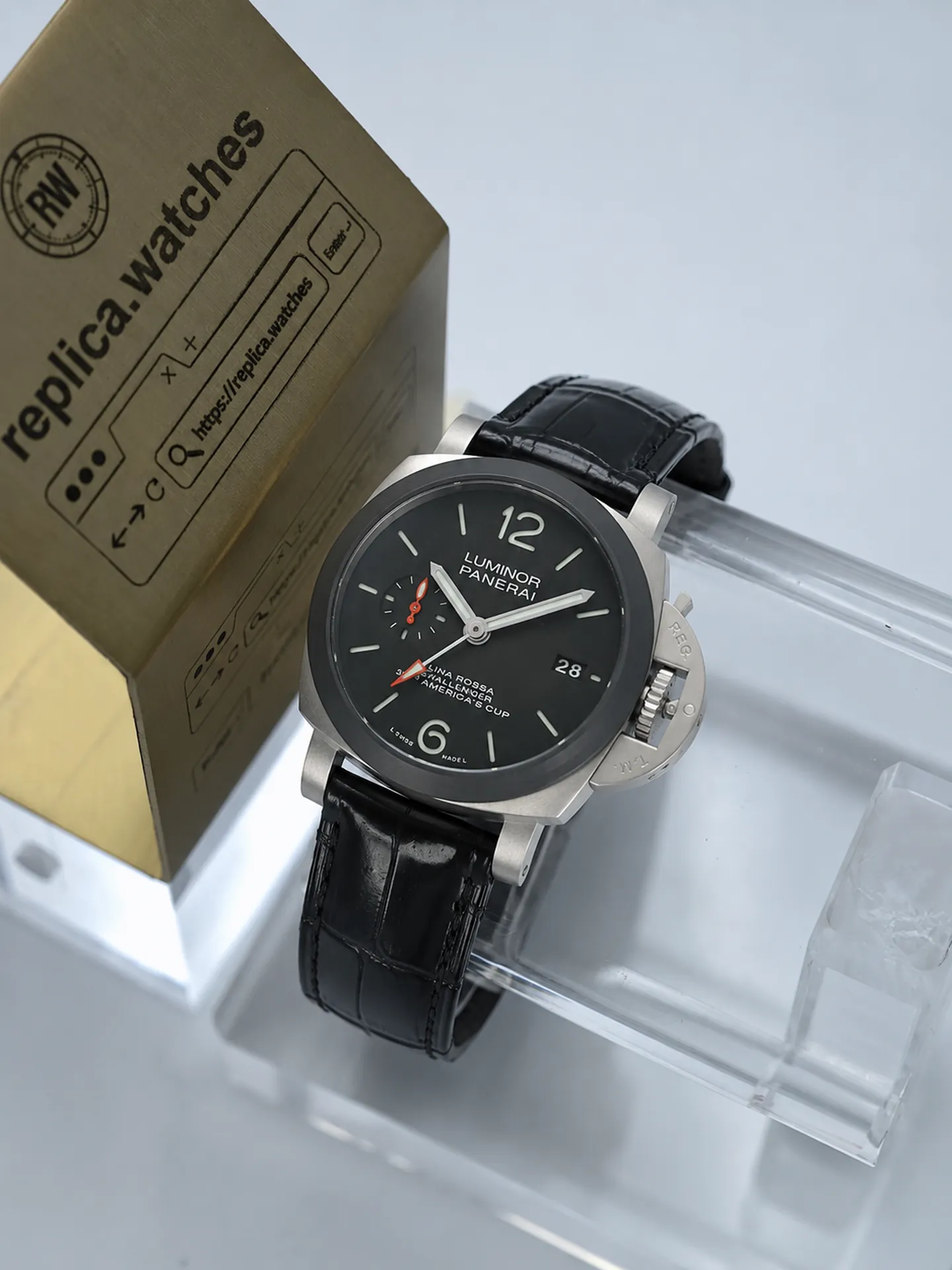 Replica Panerai Luminor Luna Rossa PAM01096 Black Dial GMT 42mm Titanium Watch