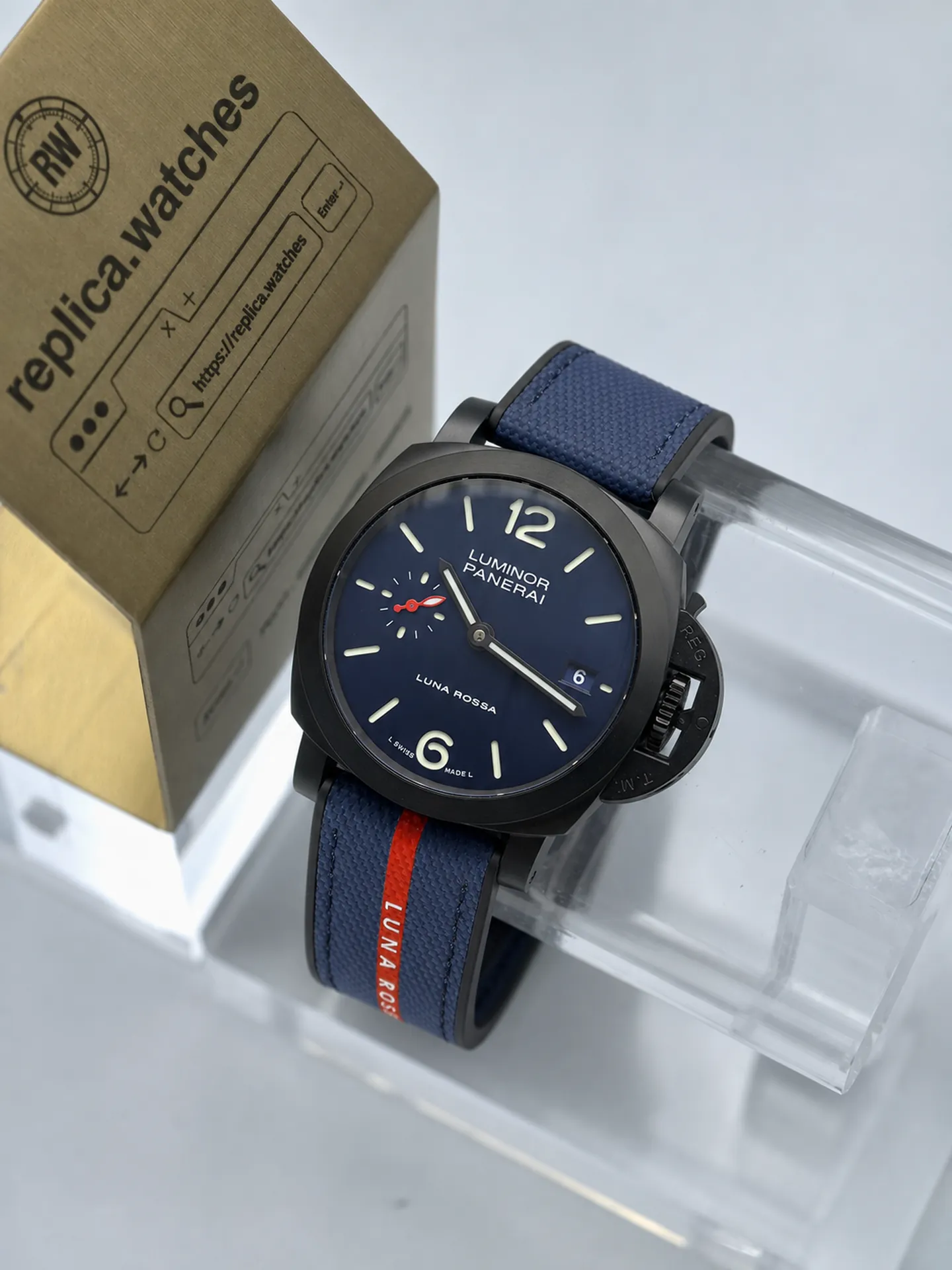 Replica Panerai Luminor Luna Rossa PAM01408 Blue Dial 40mm DLC Steel VS Factory Watch