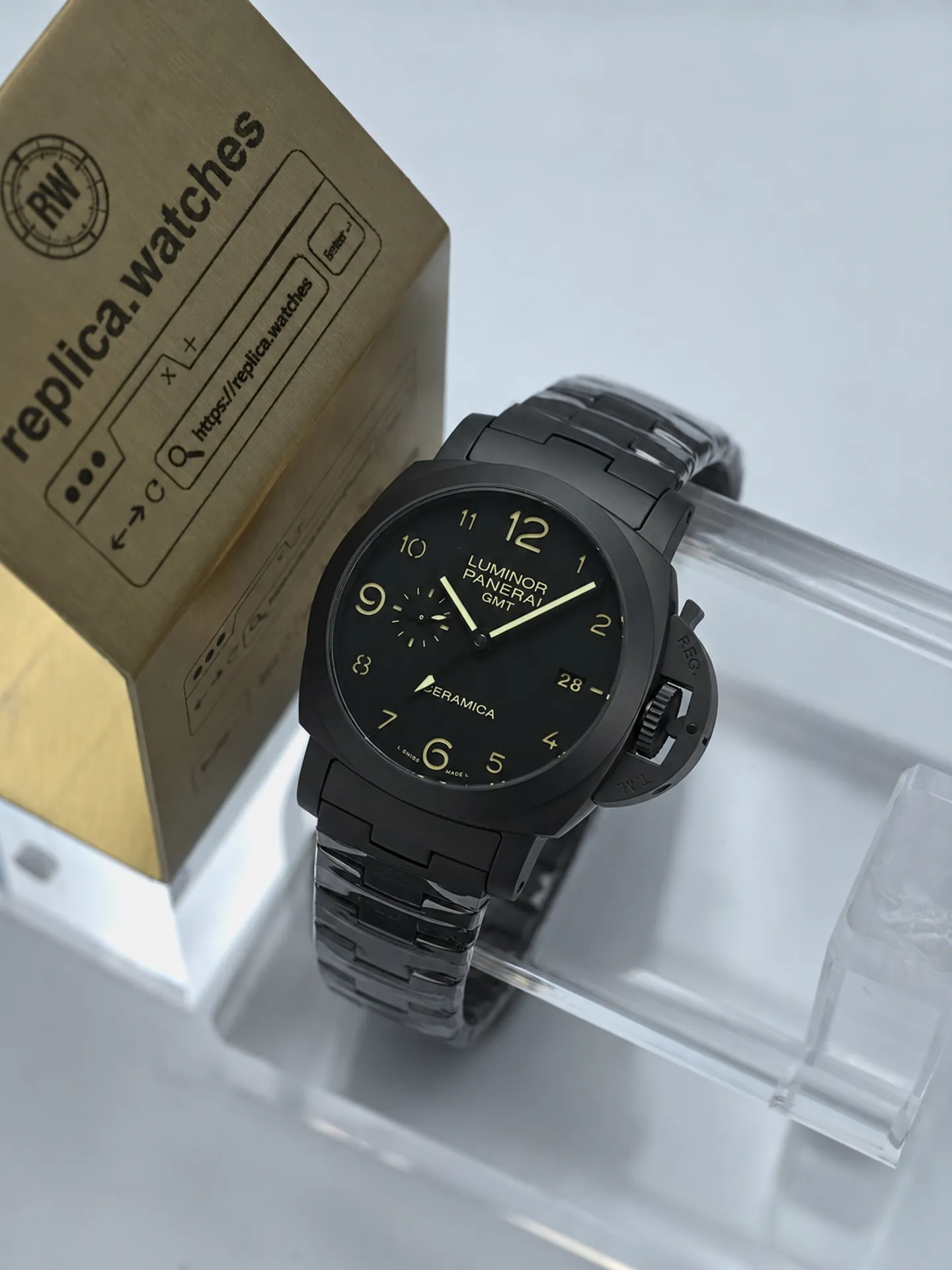 Replica Panerai Luminor 1950 PAM01438 Black Dial 44mm Ceramic Bracelet Automatic Watch