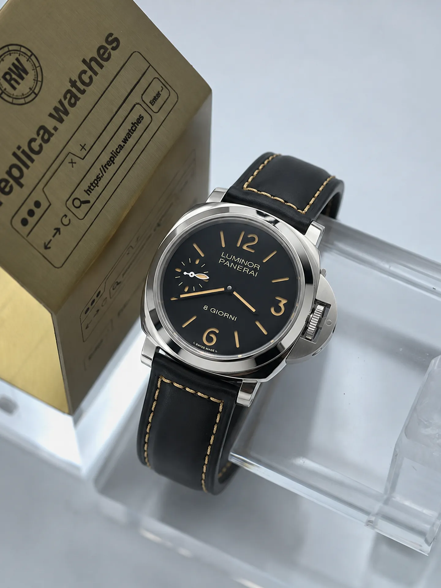 Replica Panerai Luminor Base 8 Giorni PAM915 Black Dial 44mm Steel HW Factory Watch