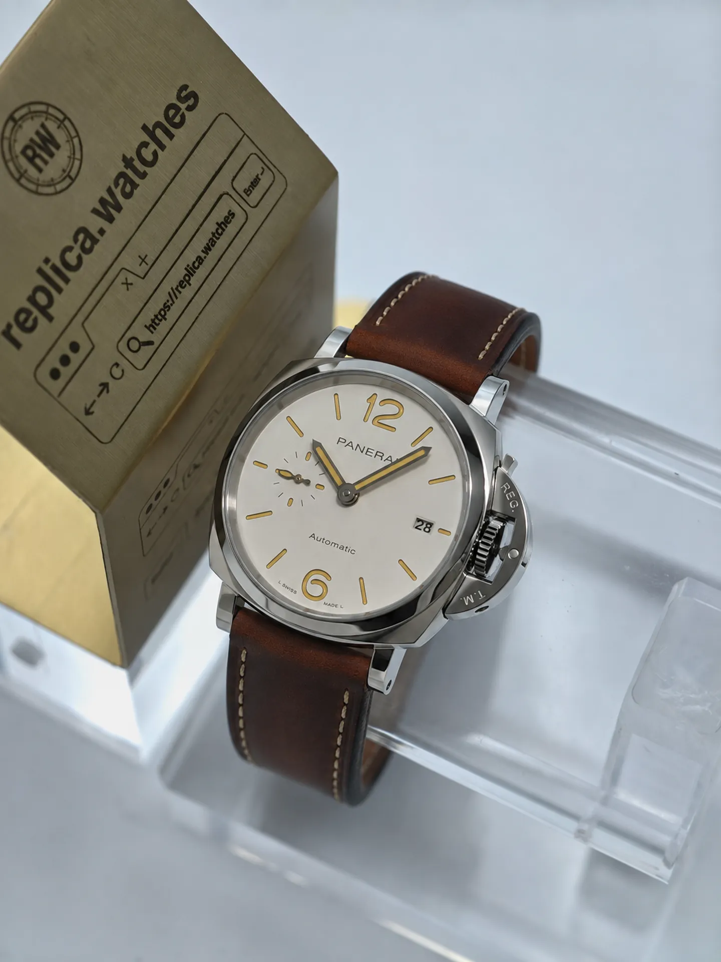 Replica Panerai Luminor Due PAM01046 White Dial 42mm Steel Quick-Release Strap Watch