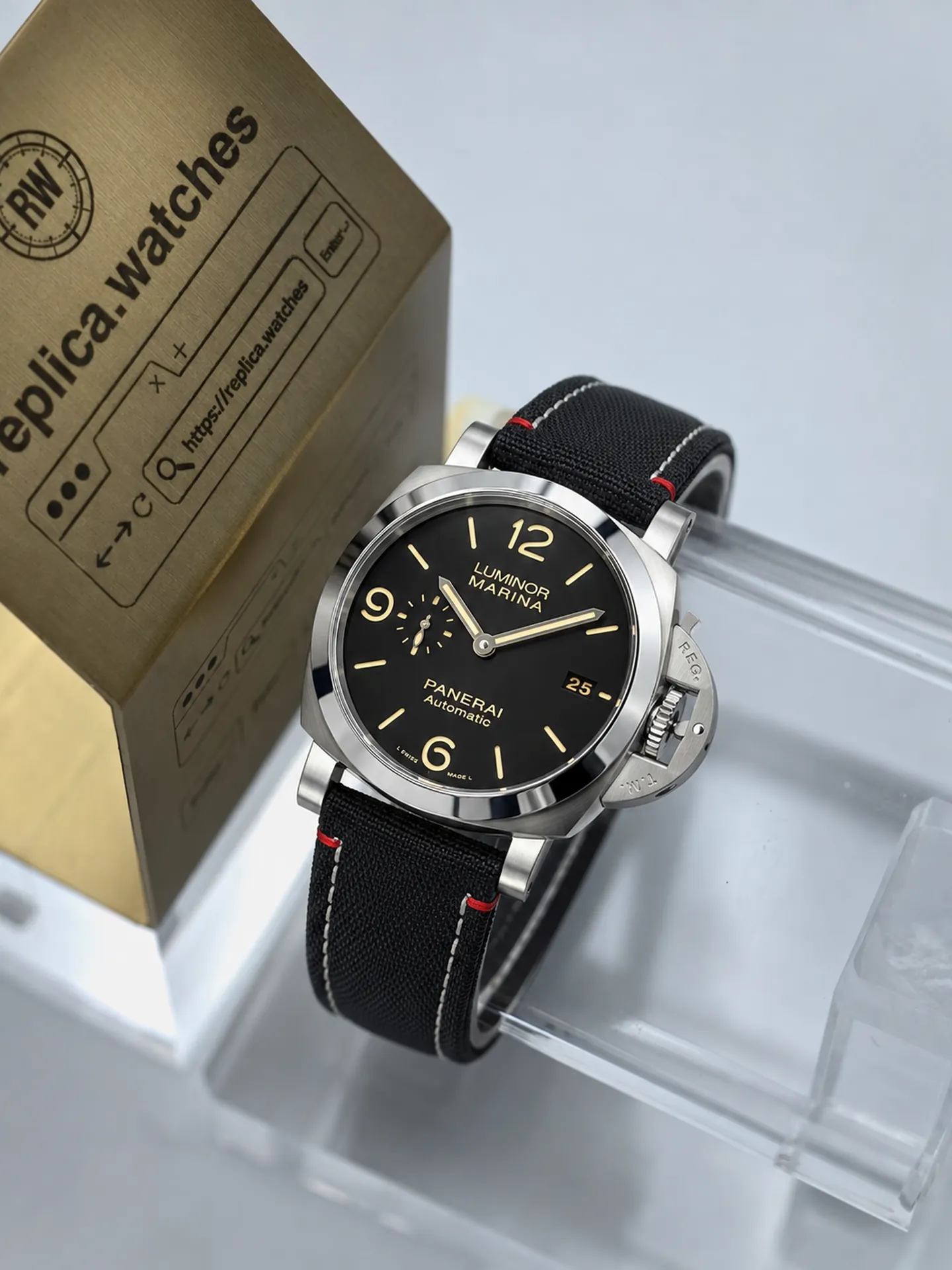Replica Panerai Luminor Marina PAM01025 Black Sunray Dial 44mm Stainless Steel Automatic Watch