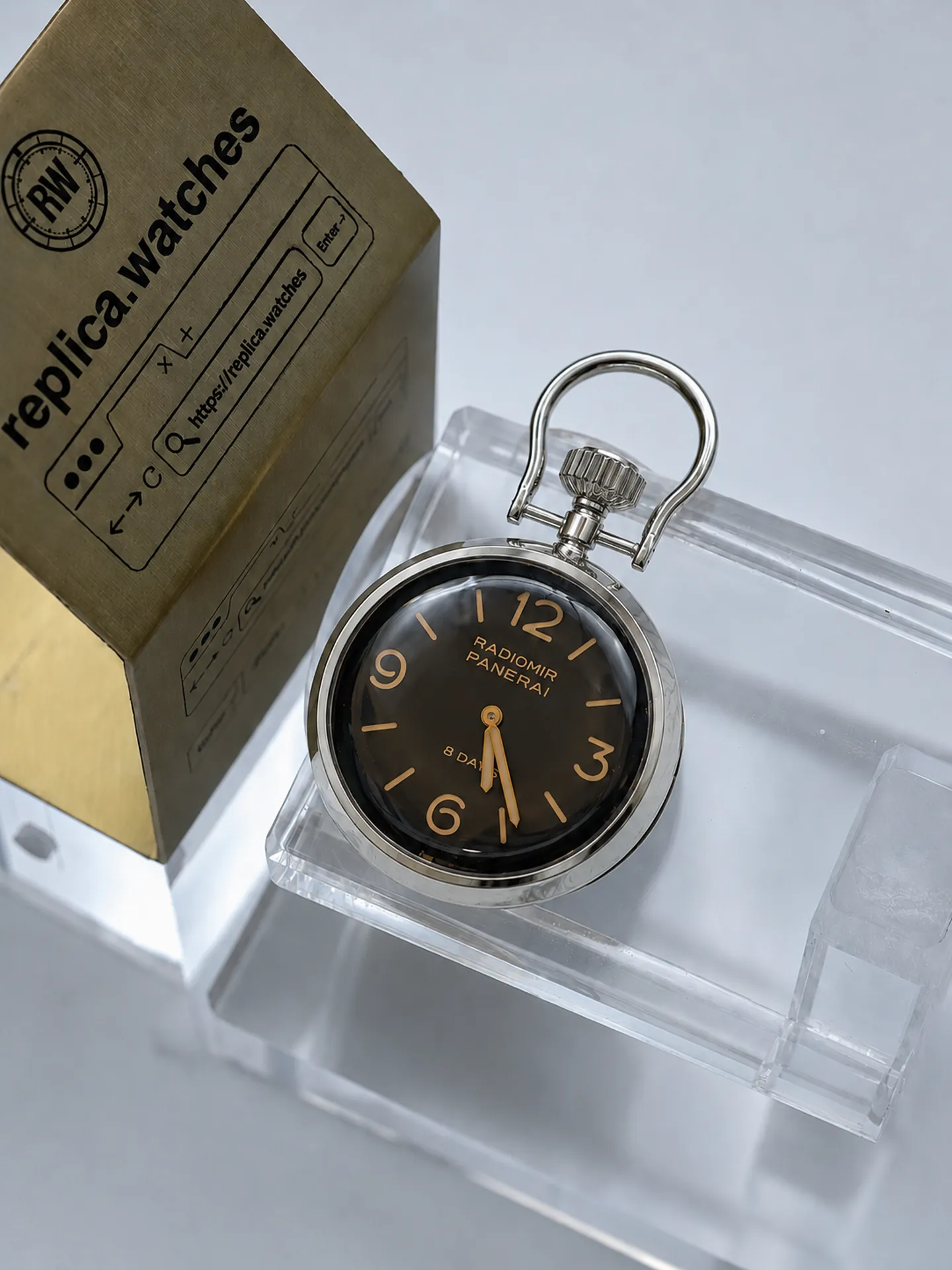 Replica Panerai Radiomir PAM00581 Black Dial 8 Days Sphere Mechanical Desk Clock 65mm Steel