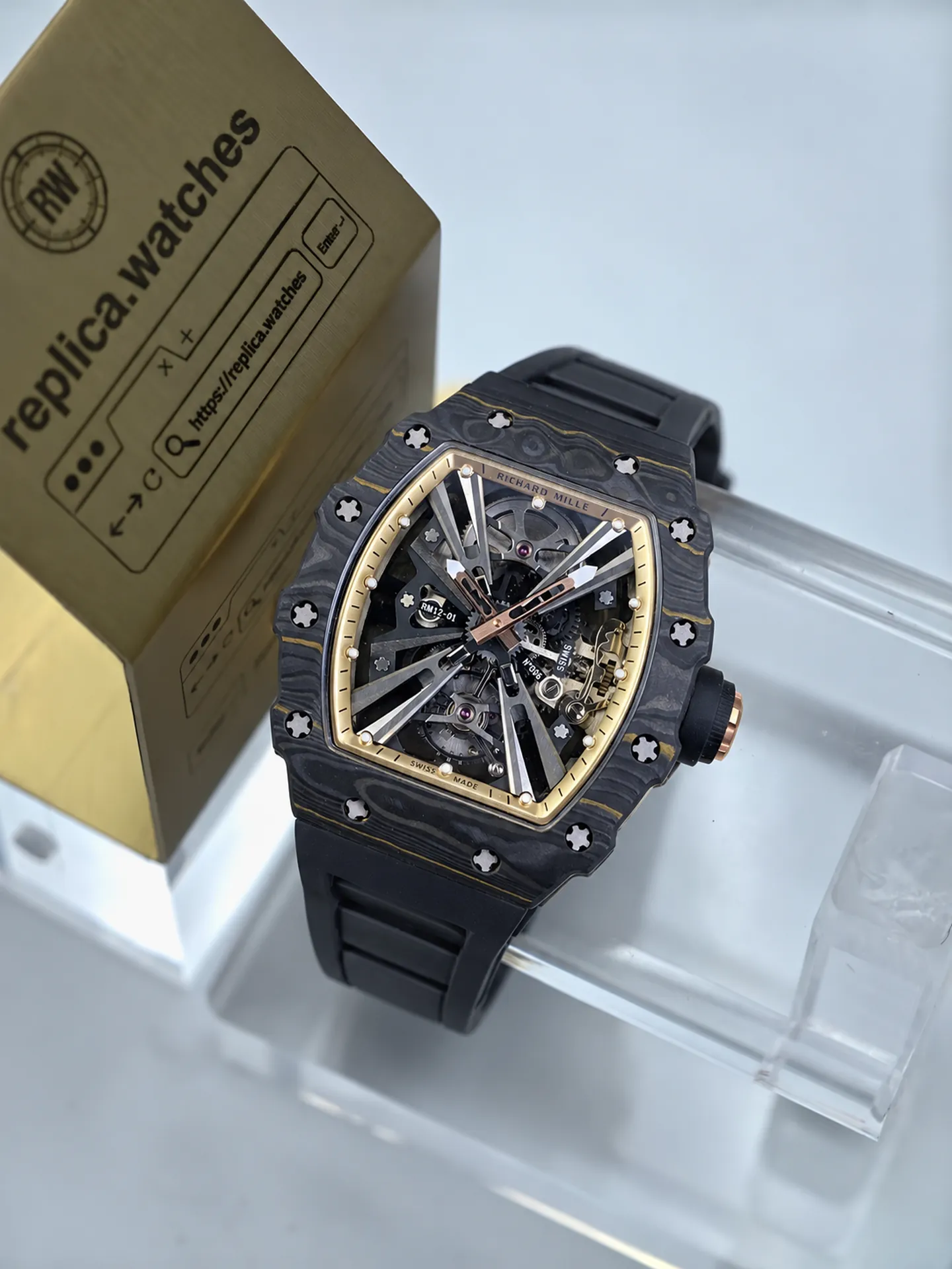 Replica Richard Mille RM 12-01 Tourbillon Gold Carbon TPT 42mm Watch