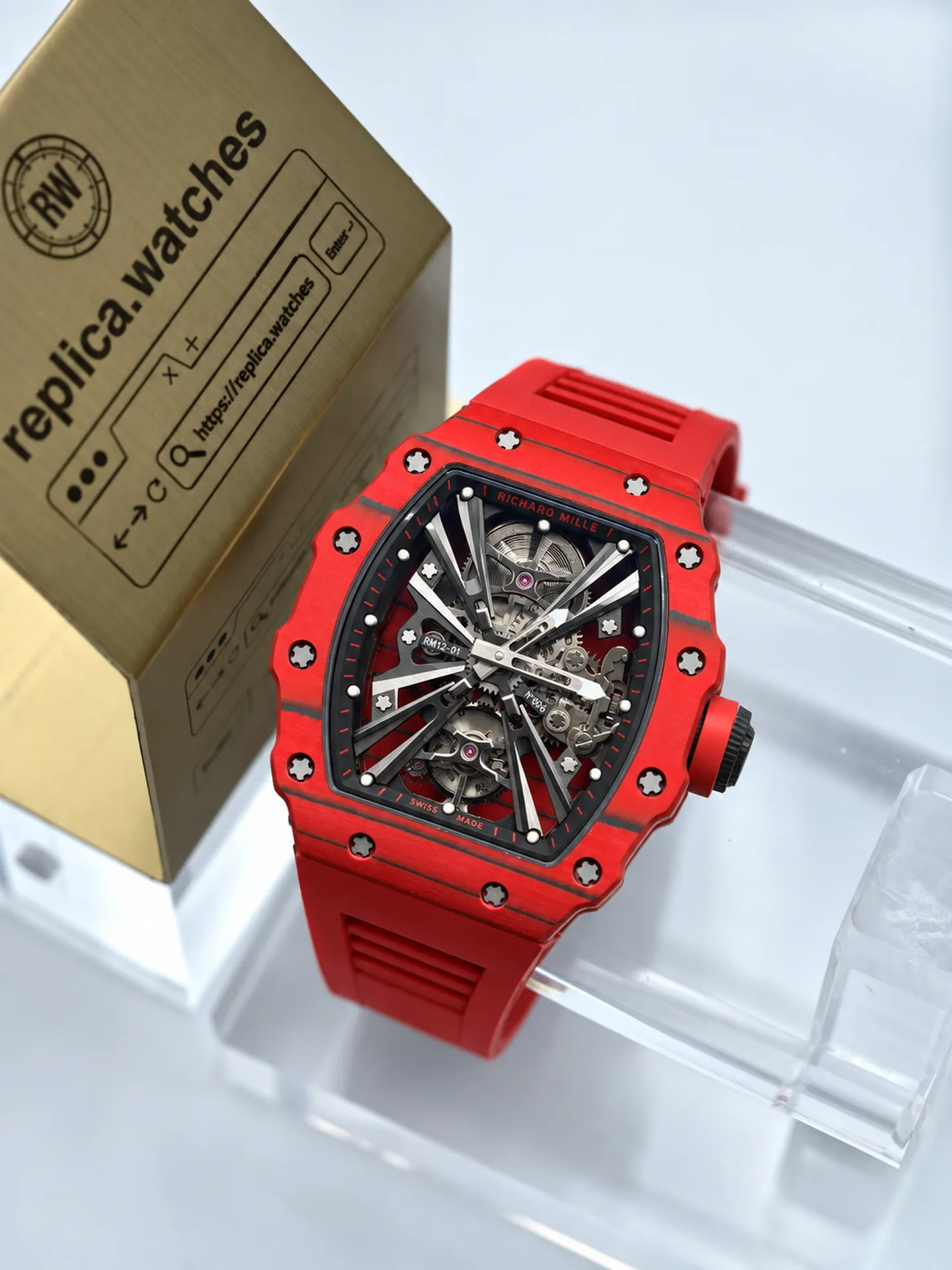 Replica Richard Mille RM 12-01 Tourbillon Red Quartz TPT Carbon 42mm Watch