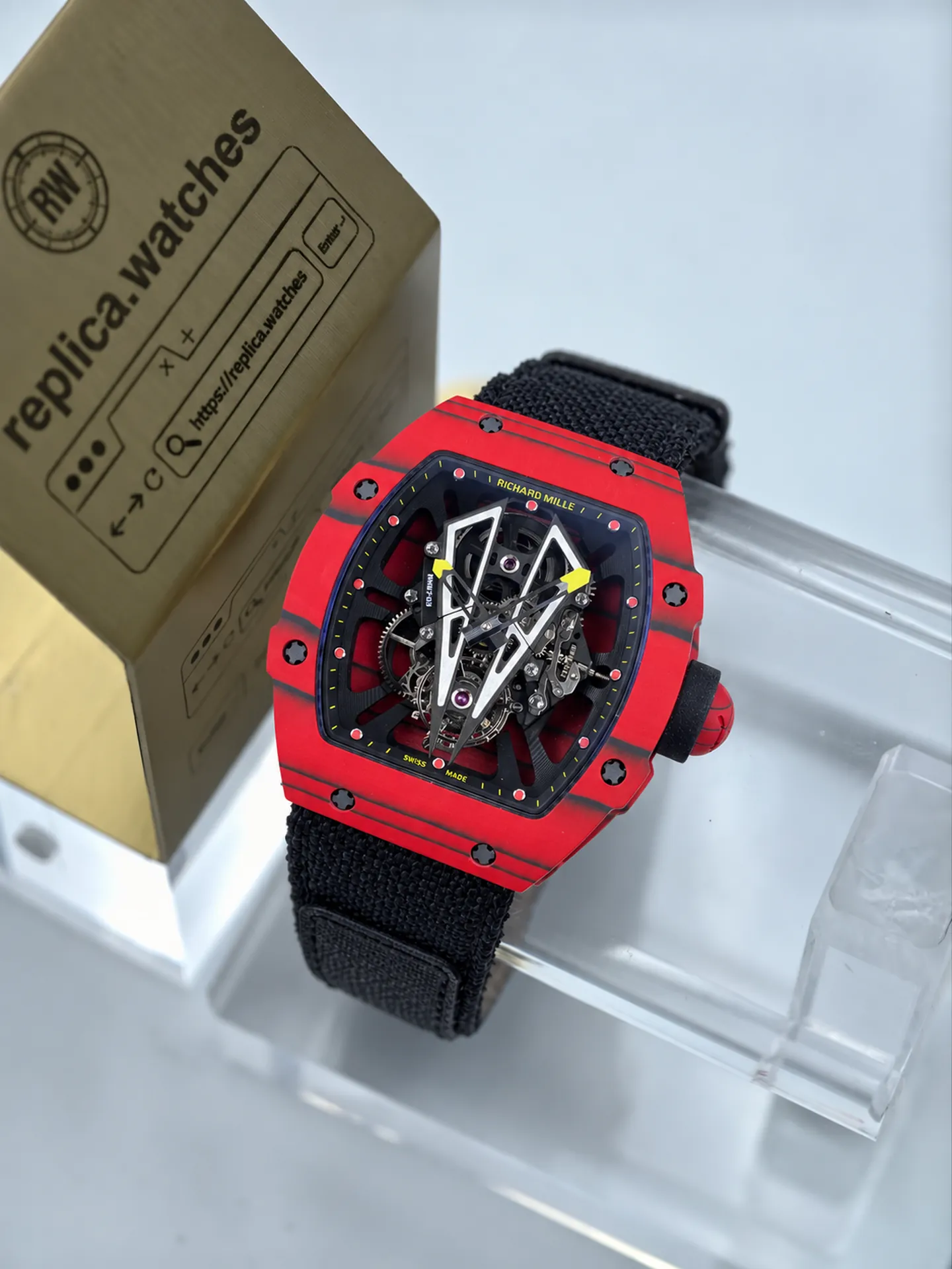 Replica Richard Mille RM 27-03 Rafael Nadal Tourbillon Red TPT Carbon Black Strap Watch