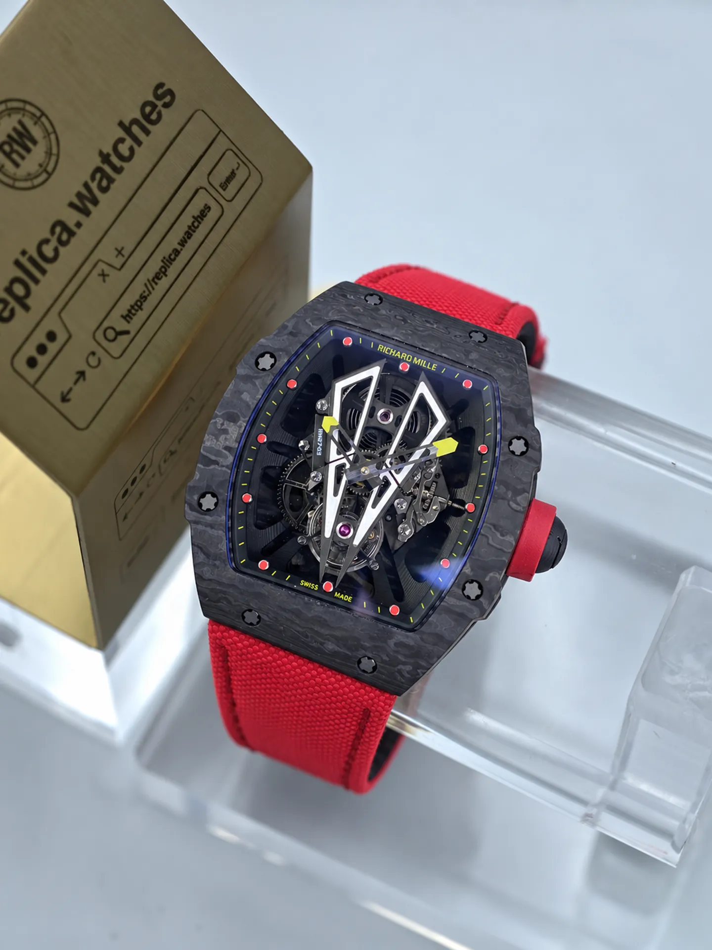 Replica Richard Mille RM 27-03 Rafael Nadal Tourbillon TPT Carbon Red Strap Watch