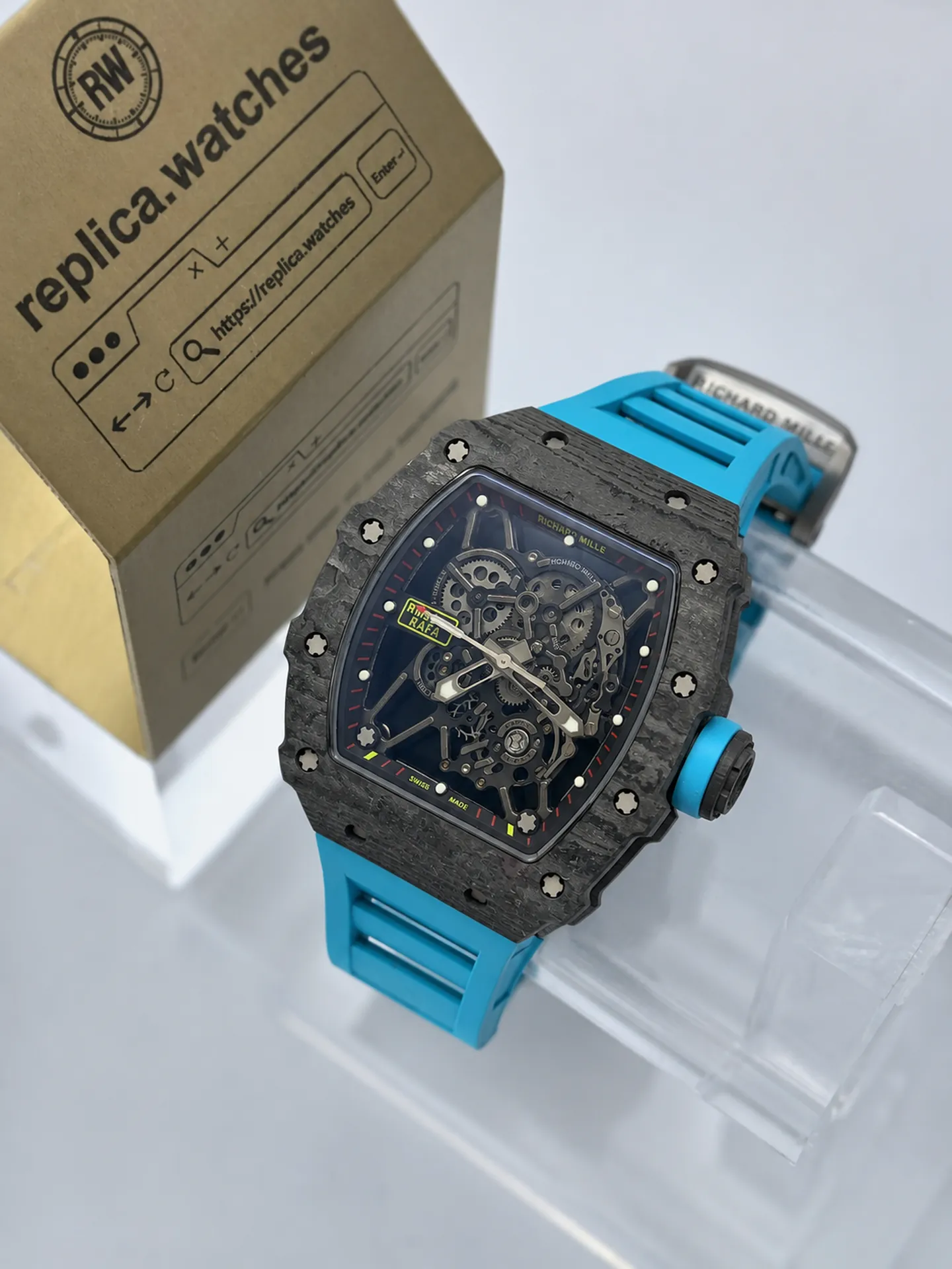 Replica Richard Mille RM 35-01 NTPT Carbon Skeleton Light Blue Strap Sonic Factory Watch