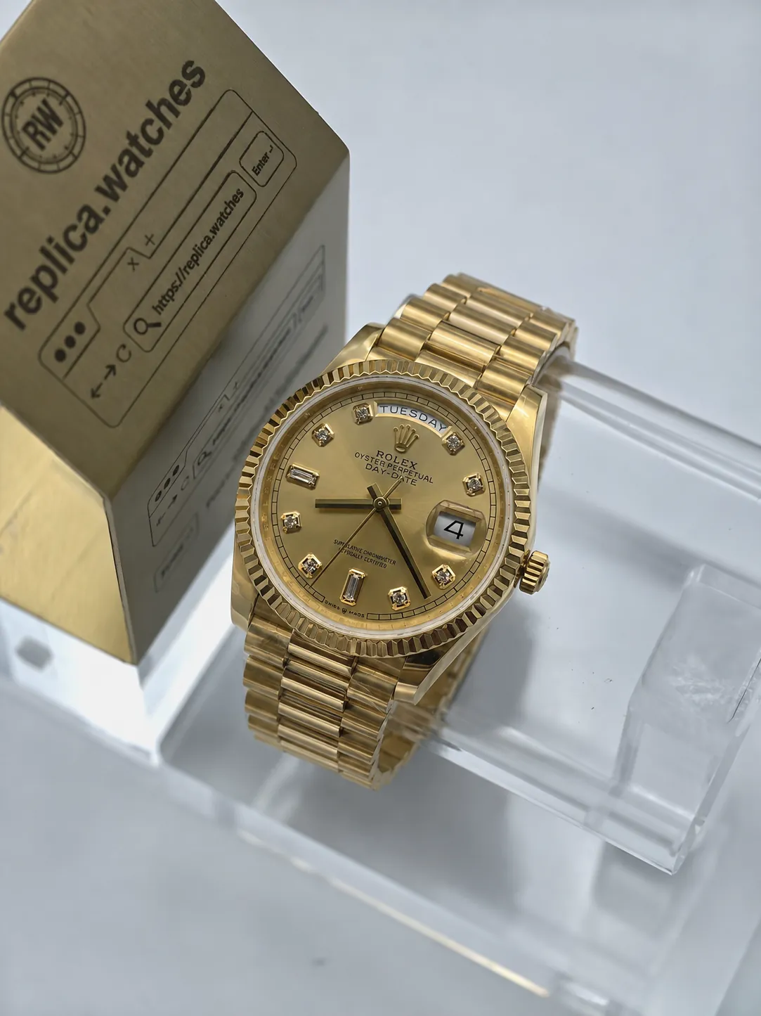 Super Clone Rolex Day Date Heavy Version 36mm Champagne Diamond Dial President Gold Watch GM Factory