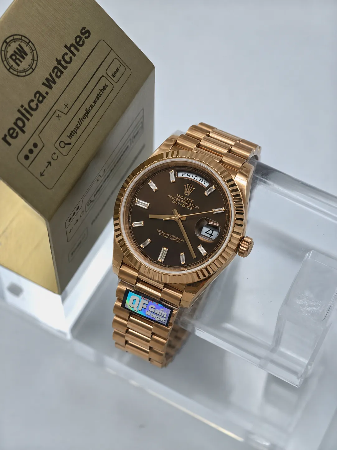 Super Clone Rolex Day‑Date M228235‑0003 40mm Chocolate Diamond Dial 3255 Rose Gold Q Factory Watch