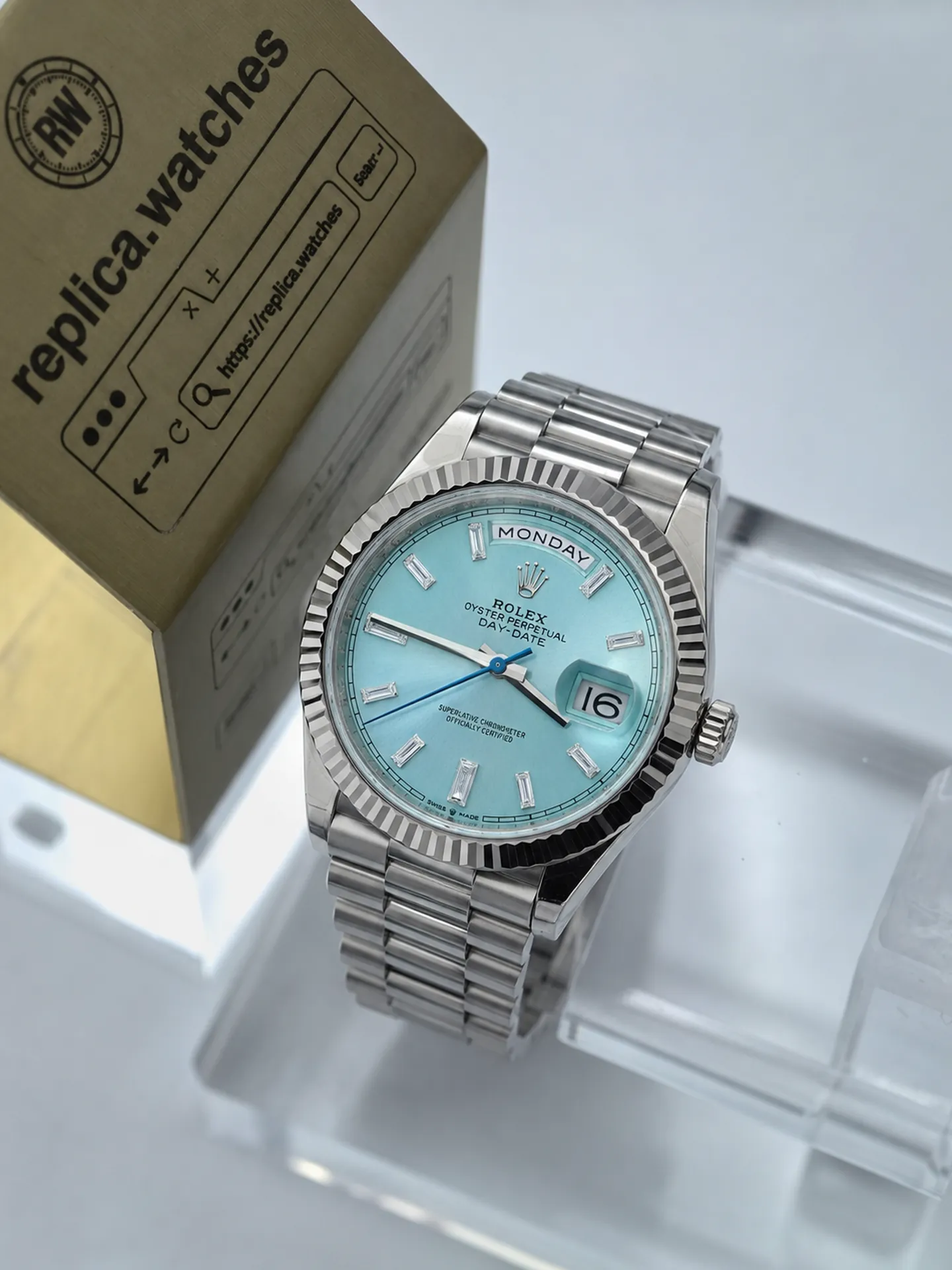 Replica Rolex Day-Date 40 M228236-0006 Ice Blue Diamond Dial VS Factory Watch