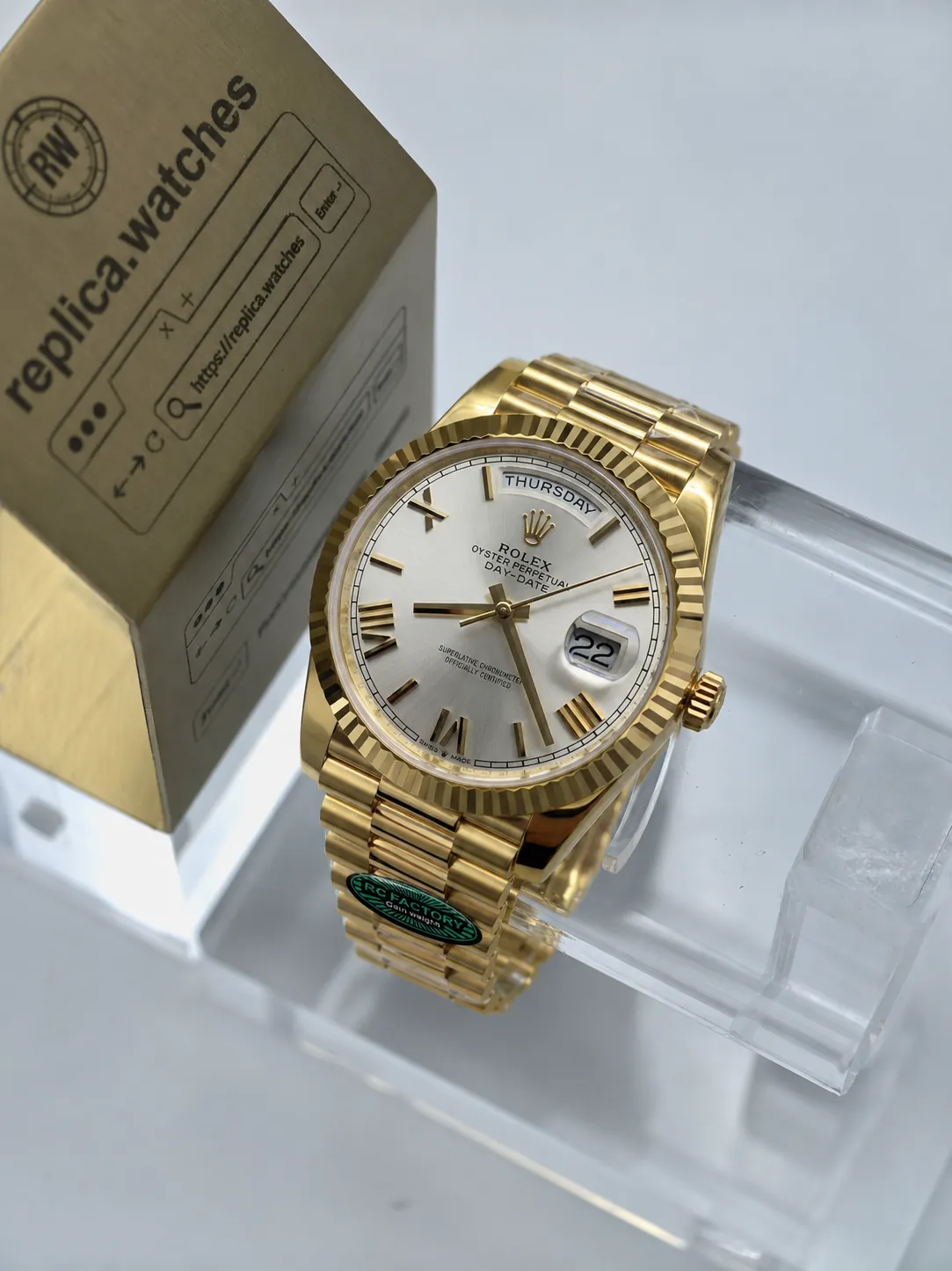 Replica Rolex Day-Date Heavy Version M228238-0002 40mm Silver Dial 3255 Movement Full Gold RC Factory Watch