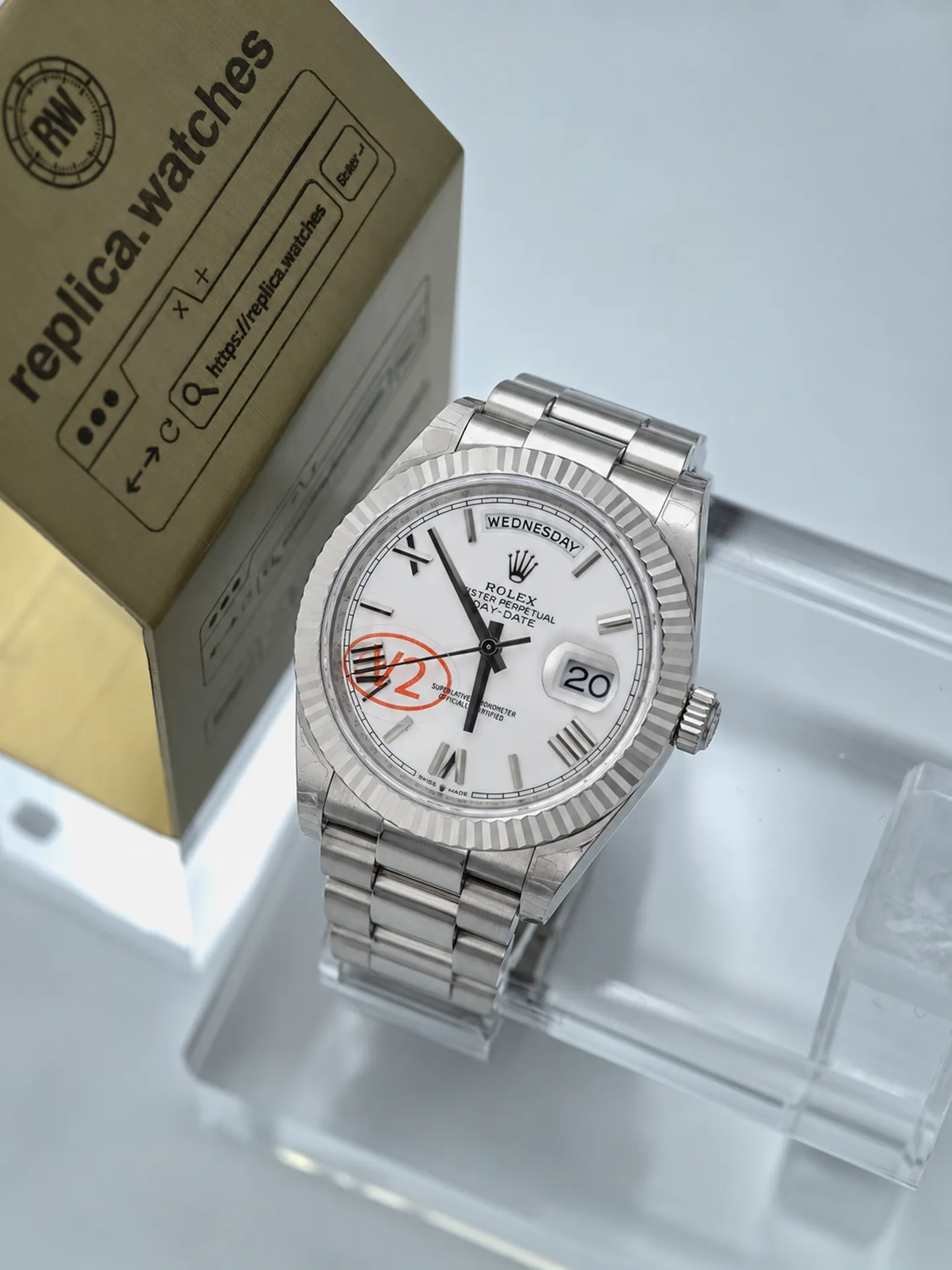 Replica Rolex Day-Date 40 M228239-0046 White Roman Dial 40mm White Gold VS Factory Watch
