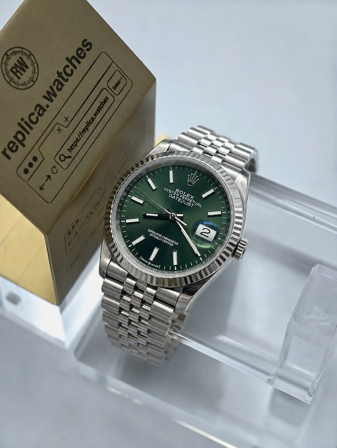 Replica Rolex Datejust M126234-0051 36mm Mint Green Sunburst Dial Jubilee Band 3235 Watch VS Factory
