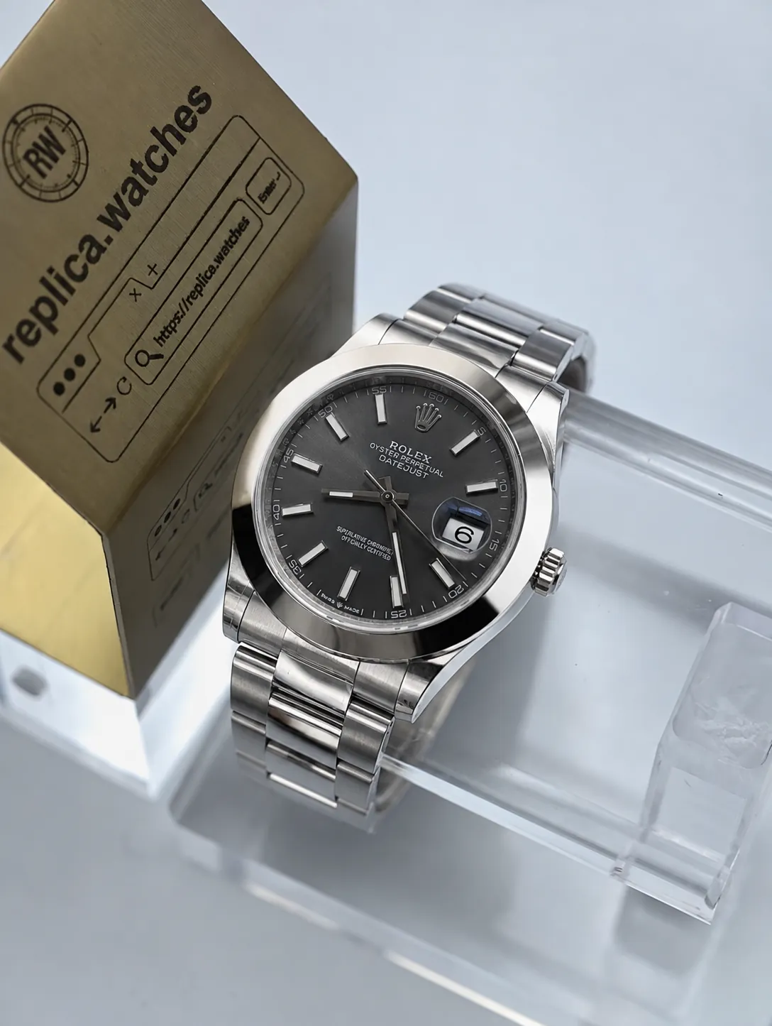 Replica Rolex Datejust M126300-0007 41mm Slate Grey Sunburst Dial Smooth Bezel Oyster 3235 Watch VS Factory