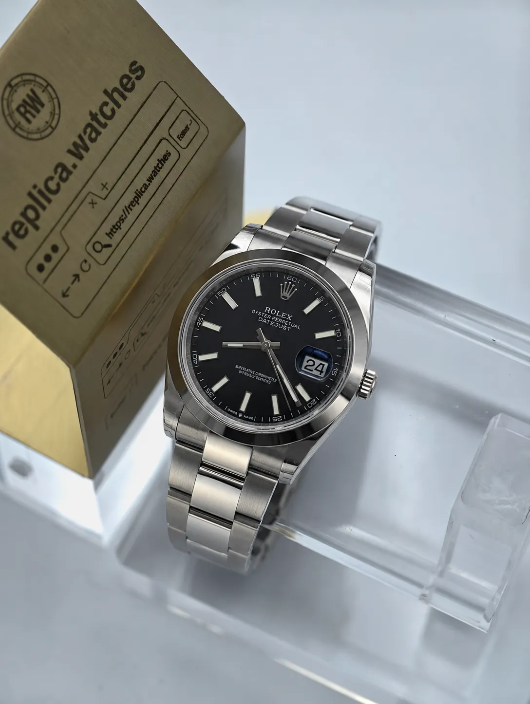 Replica Rolex Datejust 41 M126300-0011 41mm Black Sunburst Dial Smooth Bezel Oyster 3235 Watch VS Factory
