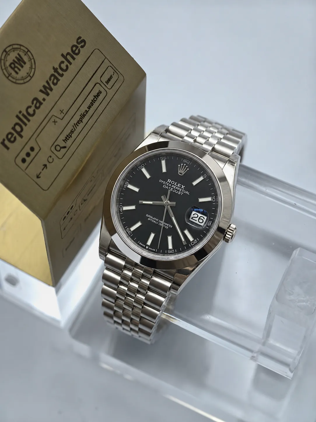 Replica Rolex Datejust M126300-0012 41mm Black Sunburst Dial Smooth Bezel Jubilee 3235 Watch VS Factory