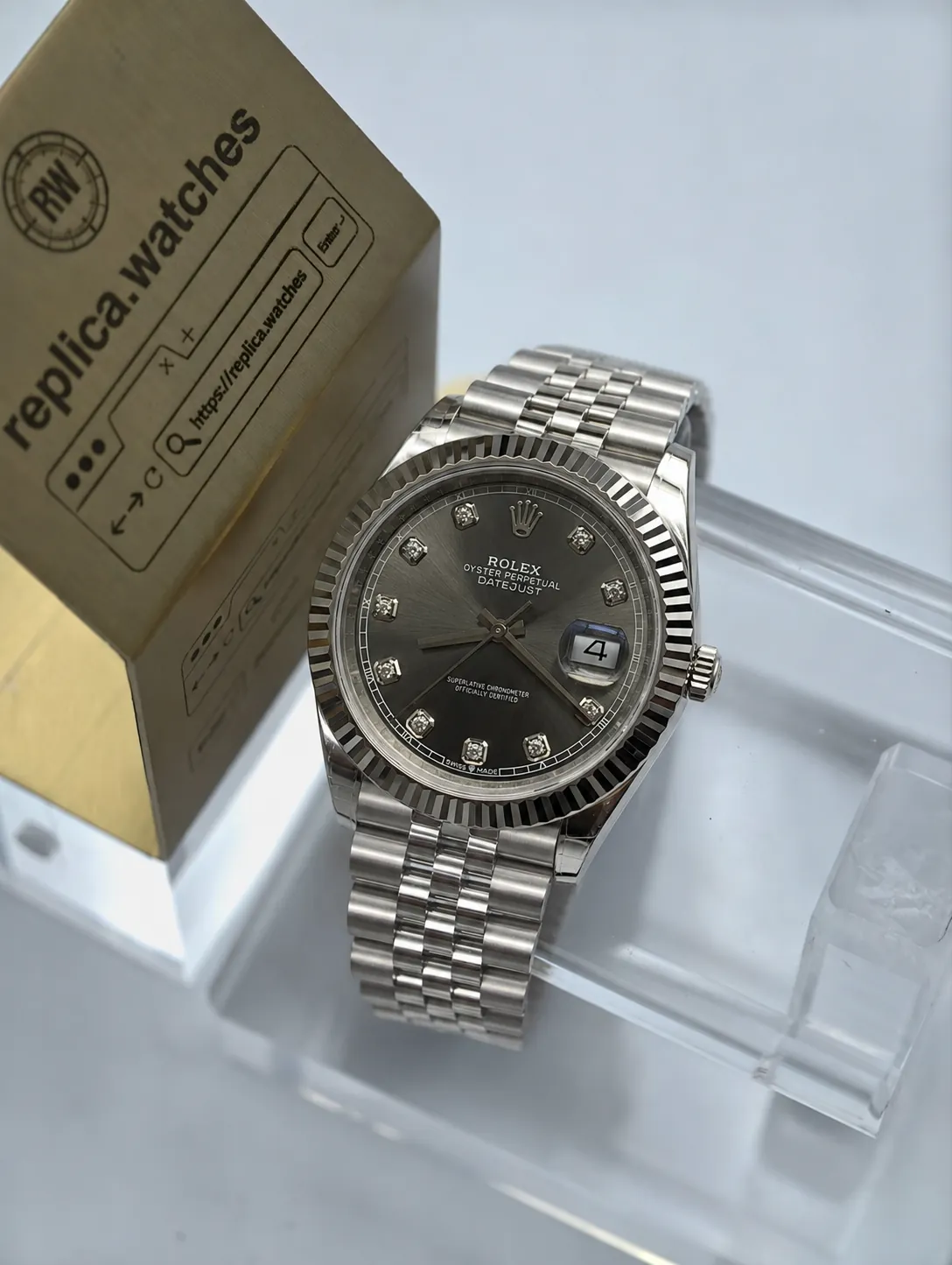 Replica Rolex Datejust 41 M126334-0006 41mm Slate Diamond Dial Fluted Bezel Jubilee 3235 Watch VS Factory